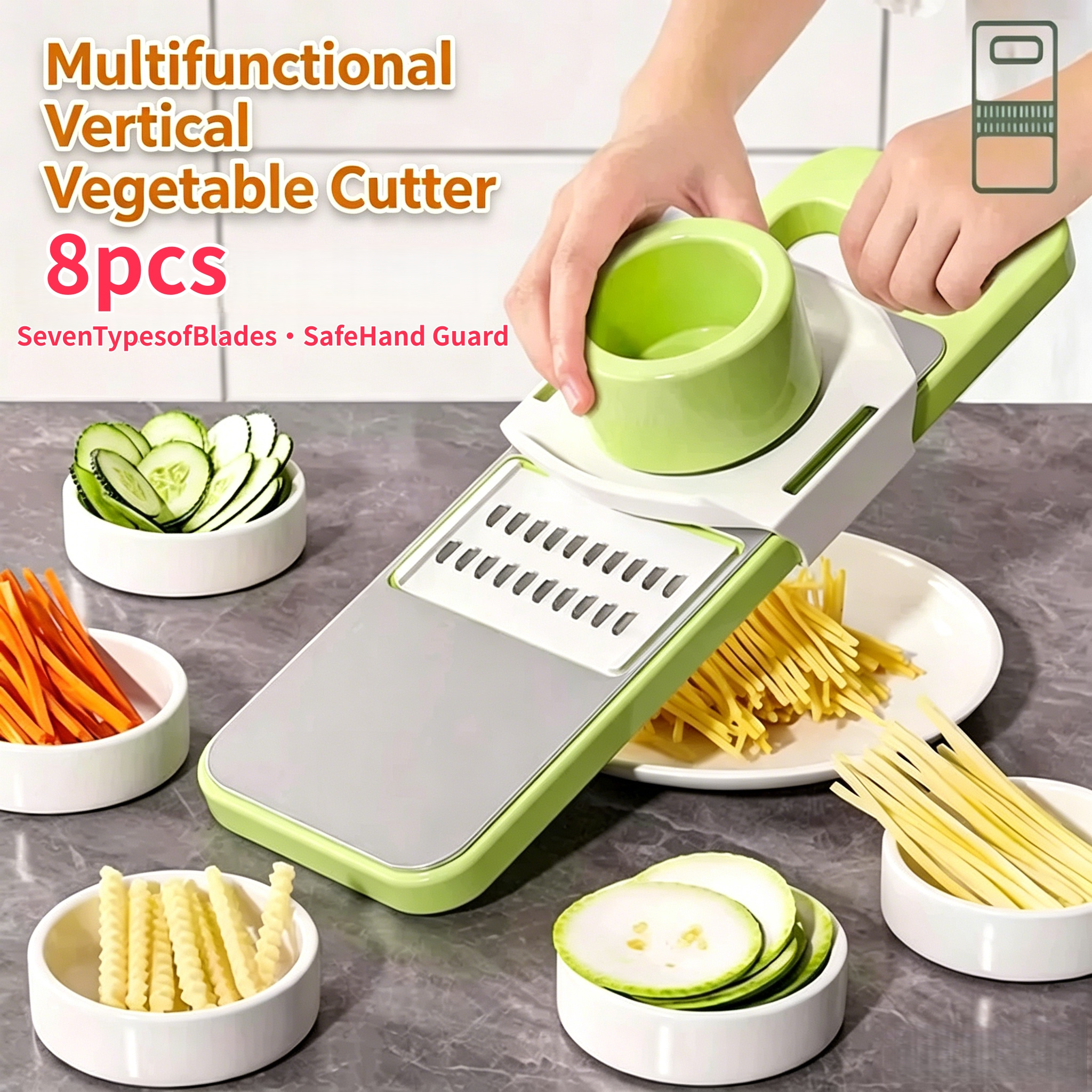 TEMU 8pcs Stainless Steel Mandoline Vegetable Slicer & Set, Interchangeable With Guard, Manual Julienne Cutter Cheese , Dishwasher Safe Kitchen Prep