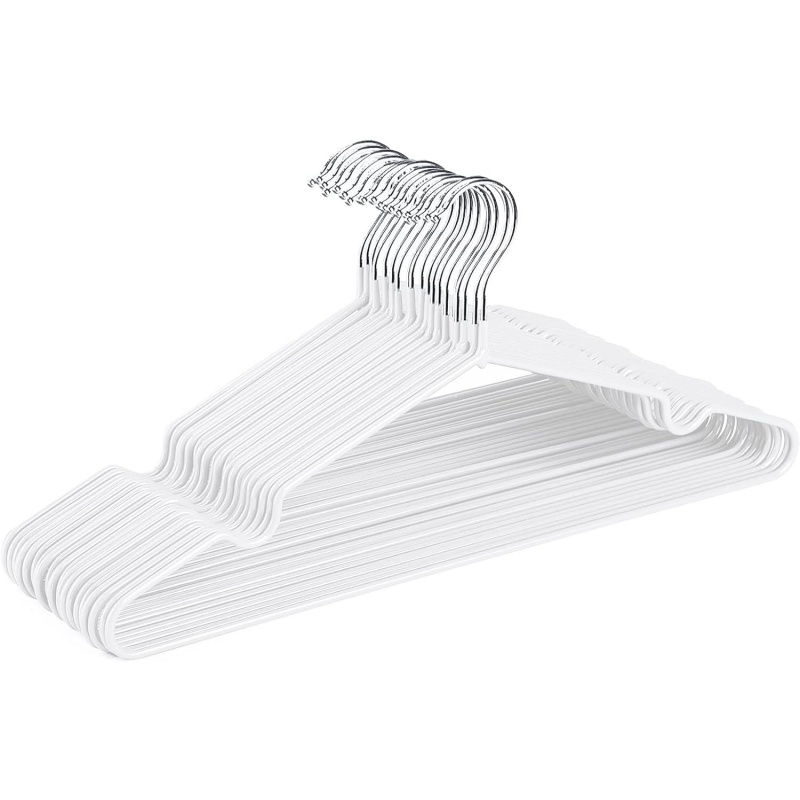 Image of Space- Metal Clothes Hangers 19/39 Set, 4mm Thin Wire Hangers With Non-slip Coating, Sturdy Wardrobe Hangers For Closet & Dorm & Travel, Light Grey