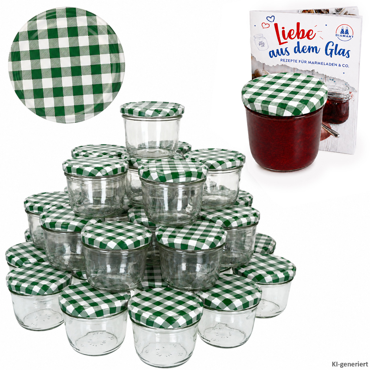 Image of 100pcs Set Of Tumblers 230 Ml With Green Checkered Lid To 82 . Diamond Recipe Book