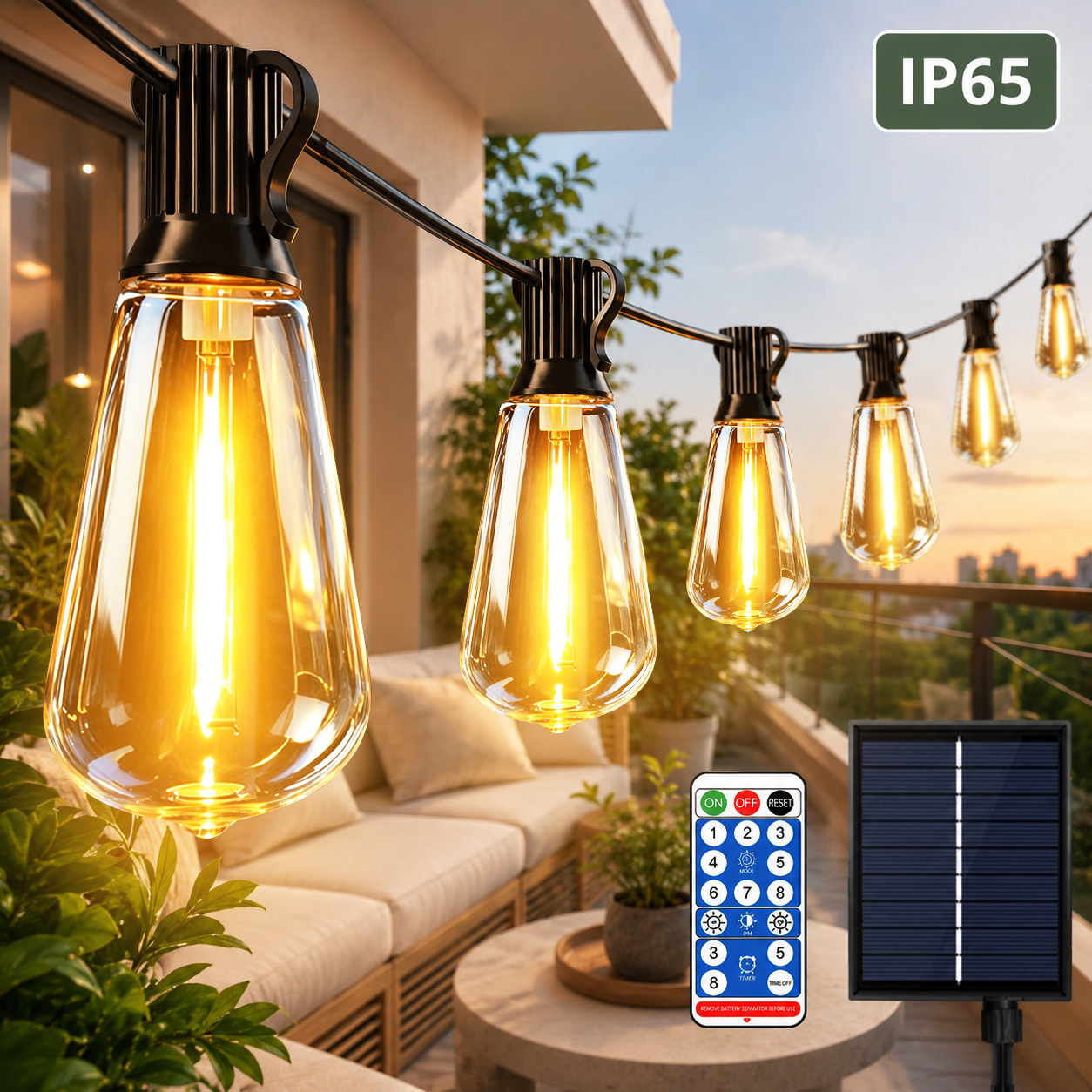 Image of 18m/15.5m St38 Ip65 Solar String Light & Remote, 30/40 Shatterproof Bulbs With 8 Light , 4 Bightness Change, Suitabel For Wedding, Party, Home Decoration