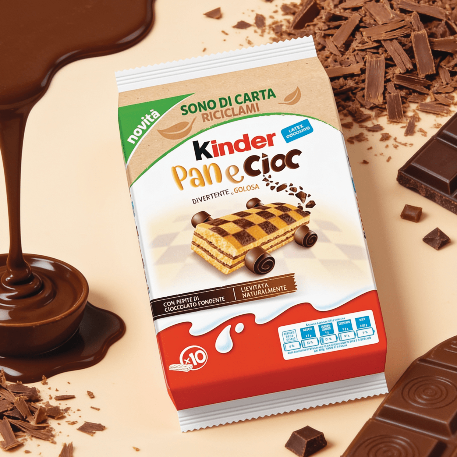 10-pack Ferrero Kinder Pan E Cioc – 10 Individually Wrapped Soft Cake With Cocoa Cream And Chocolate Chunks, 290g