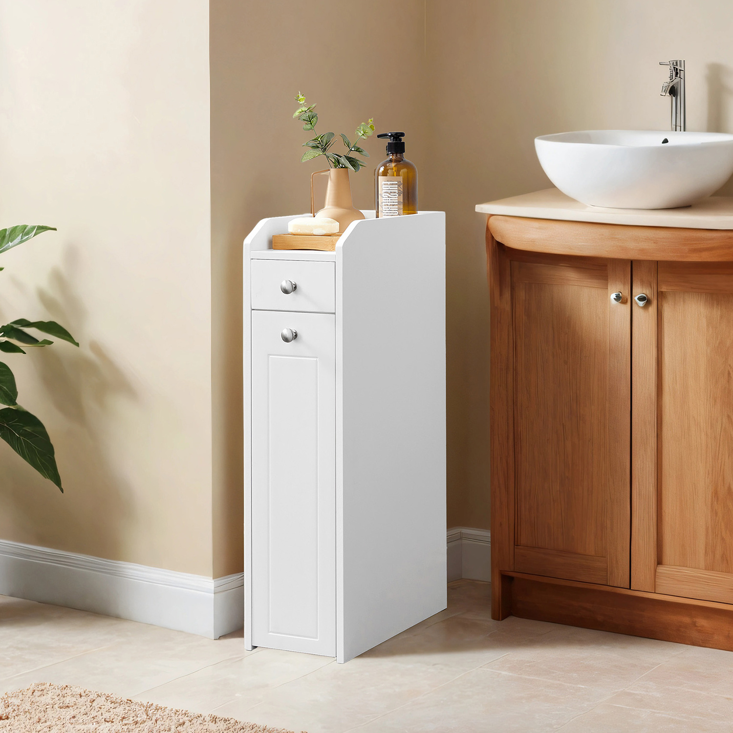 TEMU Armadio da Bagno Piccolo, Armadietto da Bagno Stretto, Piccolo Armadio per Carta Igienica, Armadietto per WC con Cassetti, per Spazi Ridotti