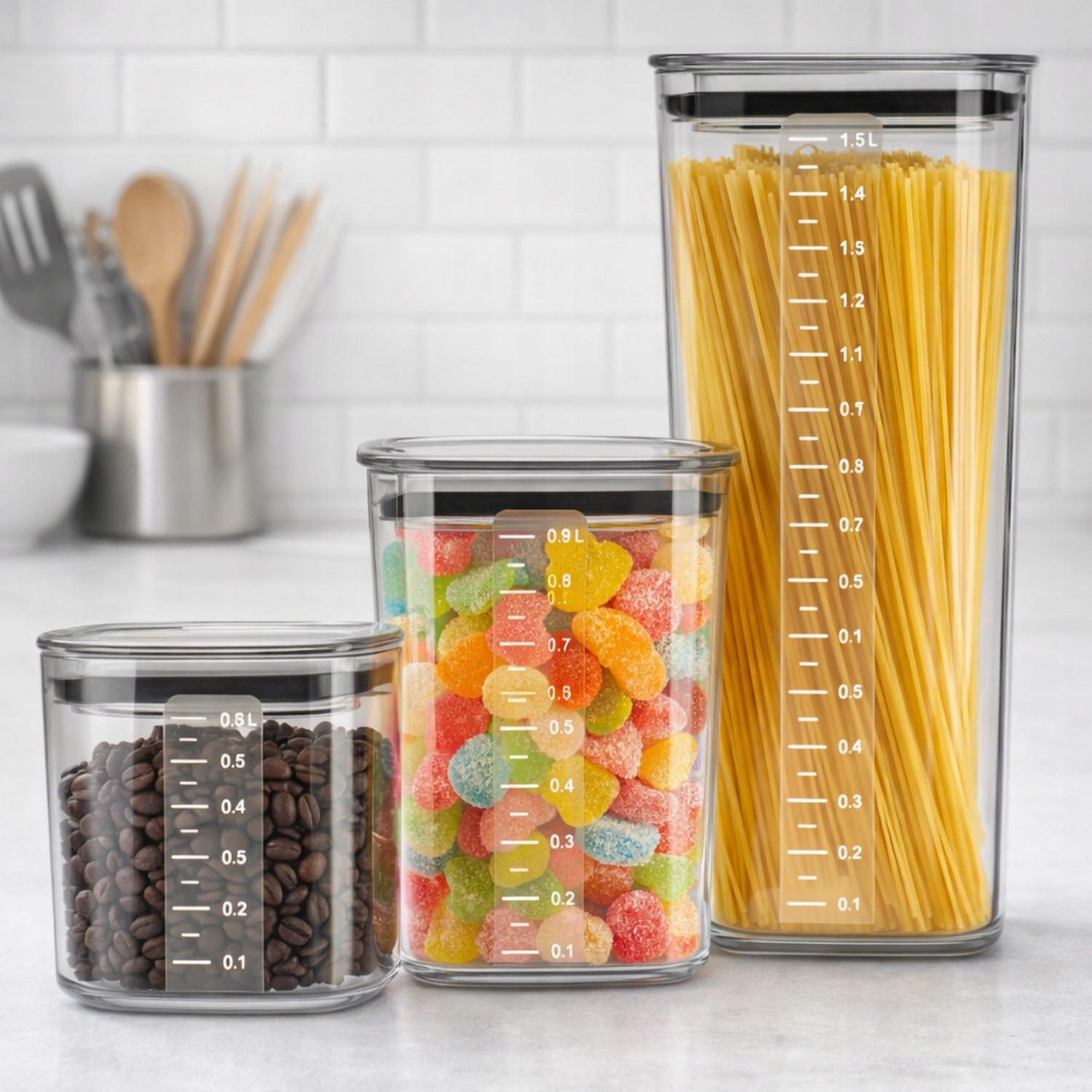 Kitchen Containers , For Loose Products, Capacity 0.6l, 0.9l, 1.5l, Lids With Seal.