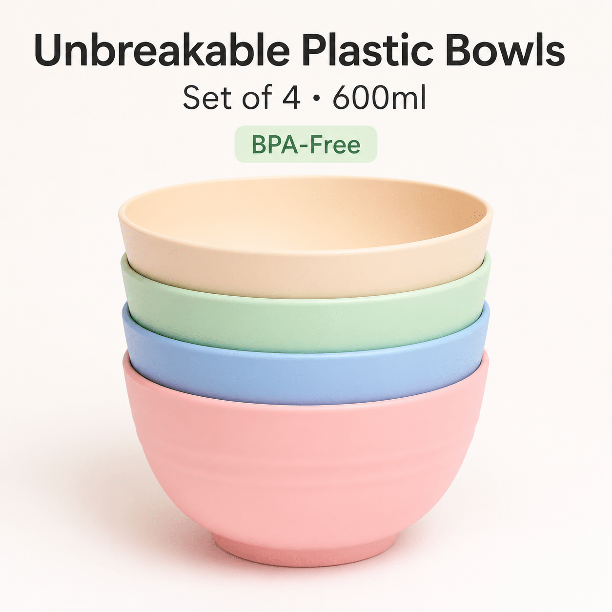TEMU Unbreakable Plastic Bowls Set Of 4, 400ml Bpa-free Bowls, Microwave & Dishwasher Safe, Reusable Bowls For Snacks, Desserts & Everyday Meals