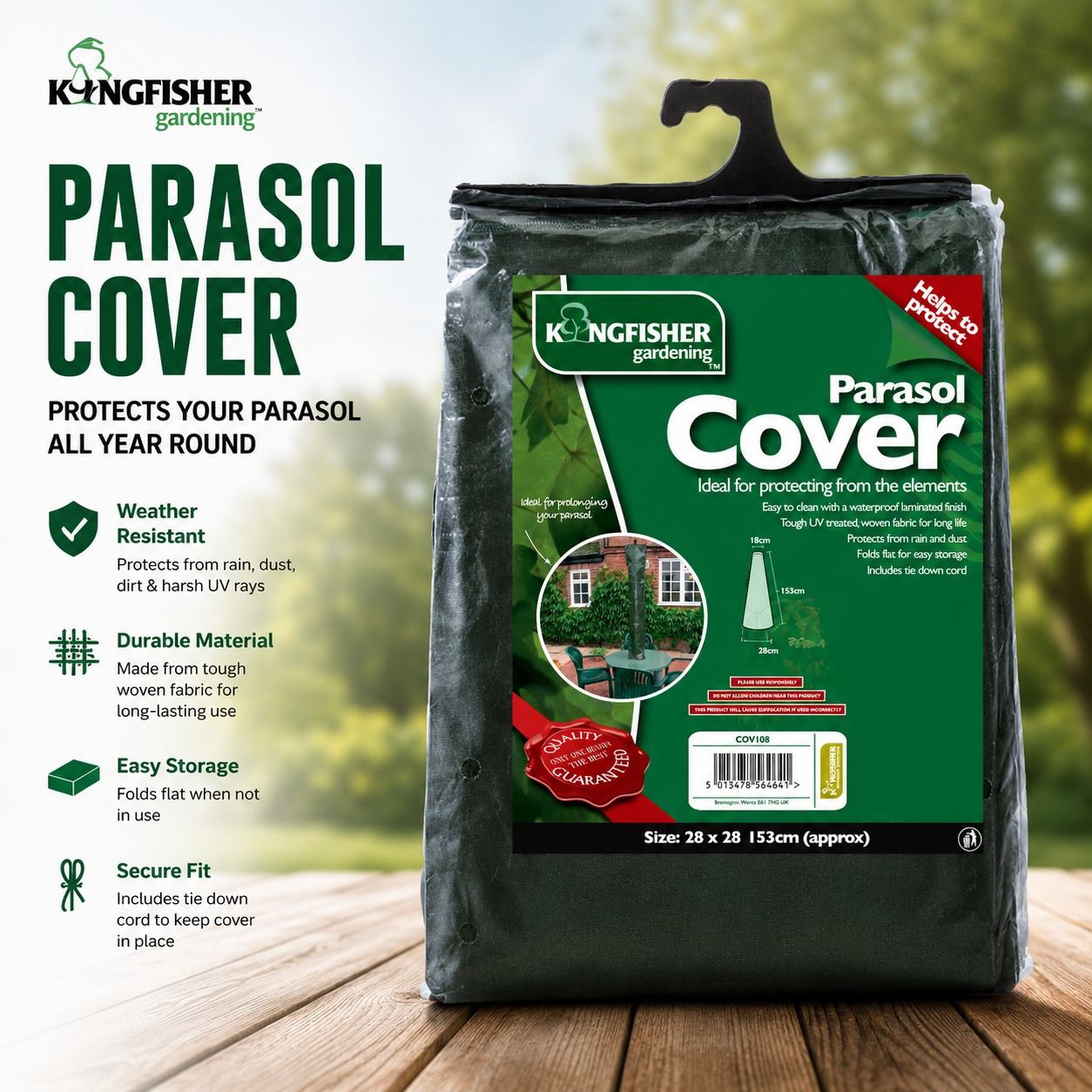 TEMU Waterproof Garden Parasol Cover – Heavy Duty, Uv & Dust Resistant Umbrella Cover With Drawstring & Zip Fastening – Protection For Outdoor