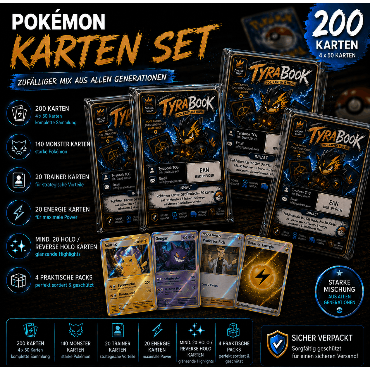 200 German | Includes 20 Rare /reverse Cards | 100% Original