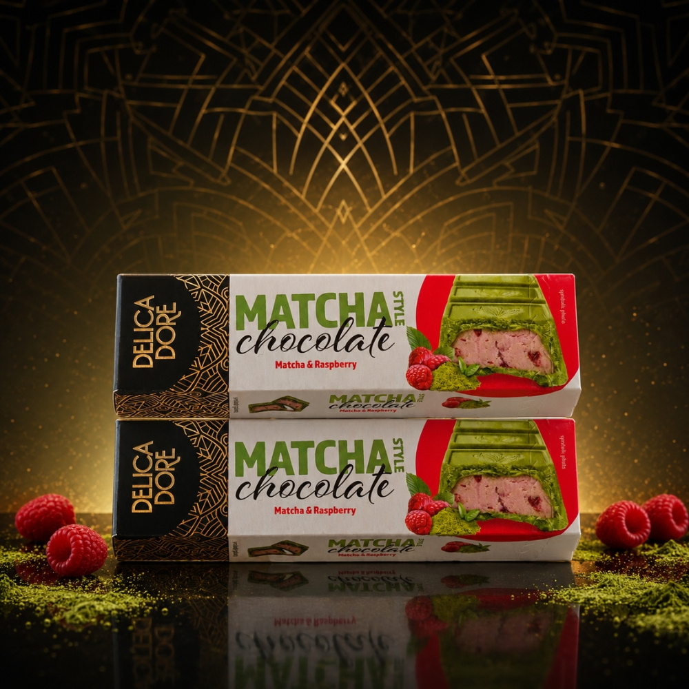 Image of Double Pack Matcha Style Chocolate Bars - Matcha & Raspberry - Delica Dore - 2 X 73 G - White Chocolate With Matcha - Yogurt-raspberry Filling And Raspberry Pieces - Premium Sweetness - 146 G