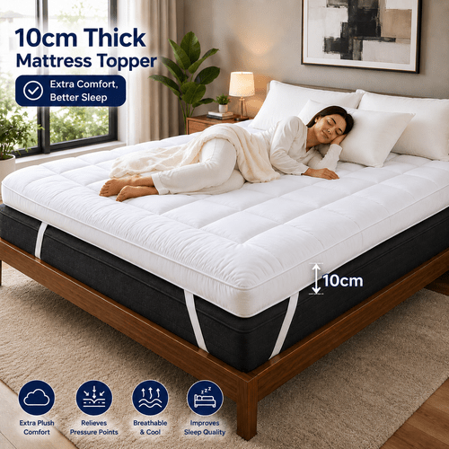10cm mattress topper hotel quality quilted mattress pad soft brushed fabric top ball hollowfiber filling elastic corner straps fits mattresses up to 40cm deep