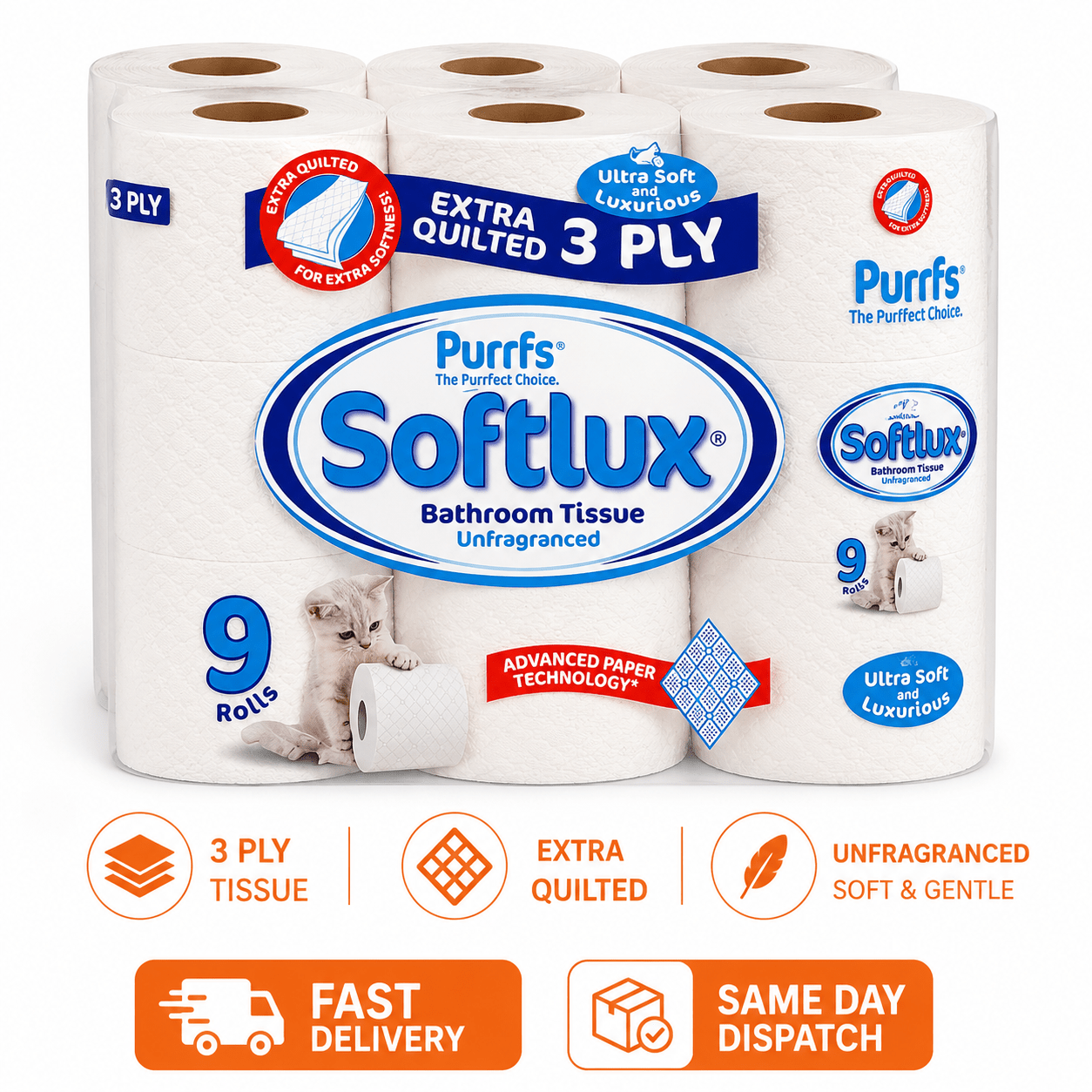 TEMU 9 Pack Softlux Paper Rolls, 3 Ply Bathroom Tissue Rolls, Extra Quilted Paper, Soft Tissue, Unfragranced Household Towel, Absorbent Bathroom
