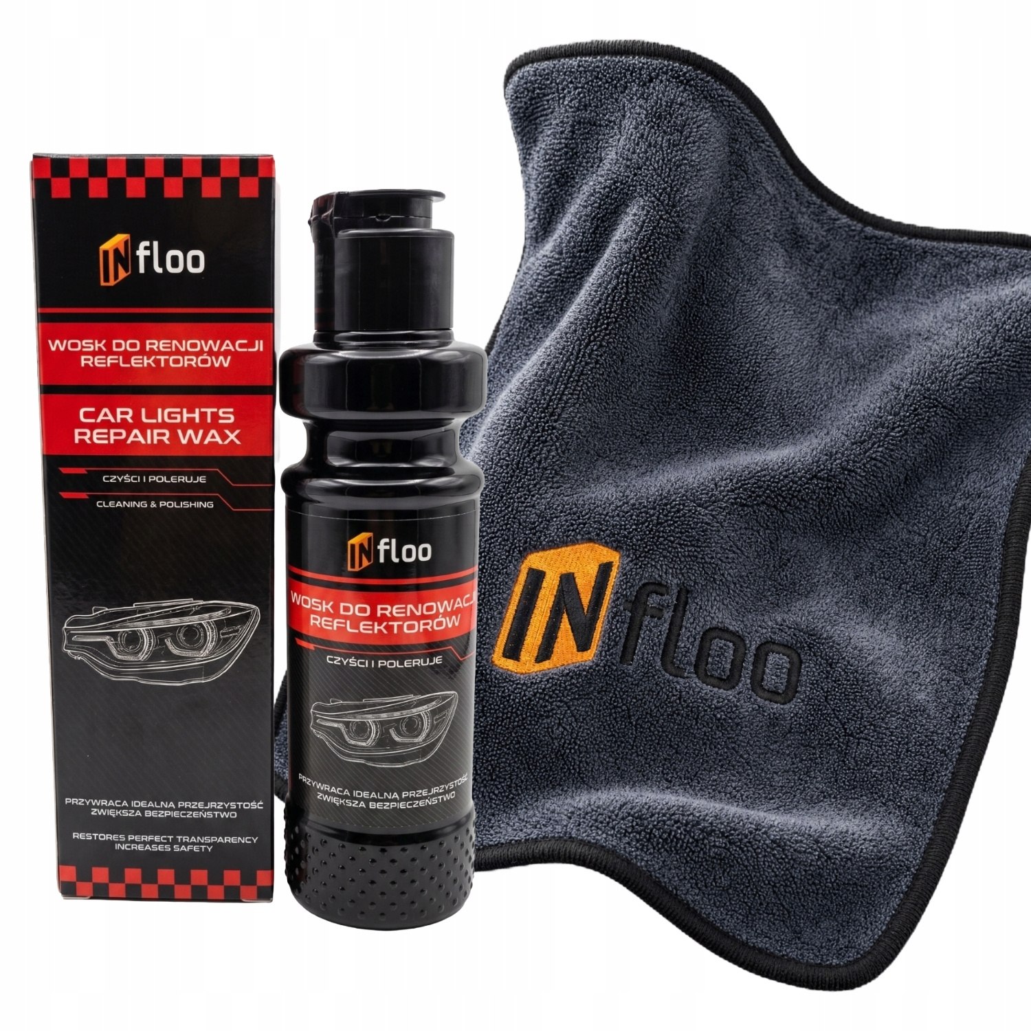 Image of Infloo Zestaw Microfiber Cloth For Drying The Car 40x40cm 500gsm Wax For Renovating Headlights Absorbent Microfiber For Bodywork Polishing And Lamp Renovation Protection Against Dulling Safe
