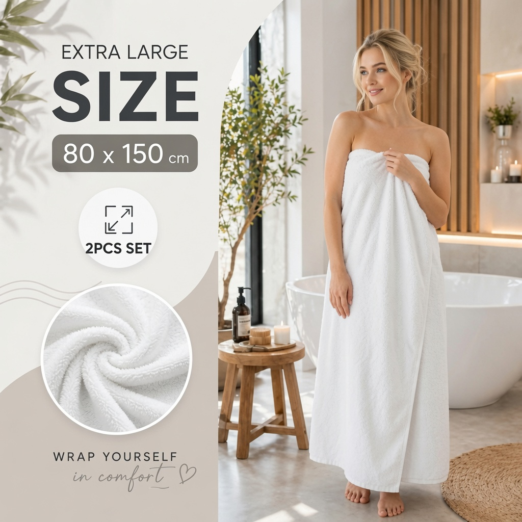 TEMU 2pcs Premium Jumbo Bath Sheet Towels | 100% Cotton Soft & Thick Large Bathroom Towels | Ultra Absorbent Fast Drying Shower Towels 80x150cm
