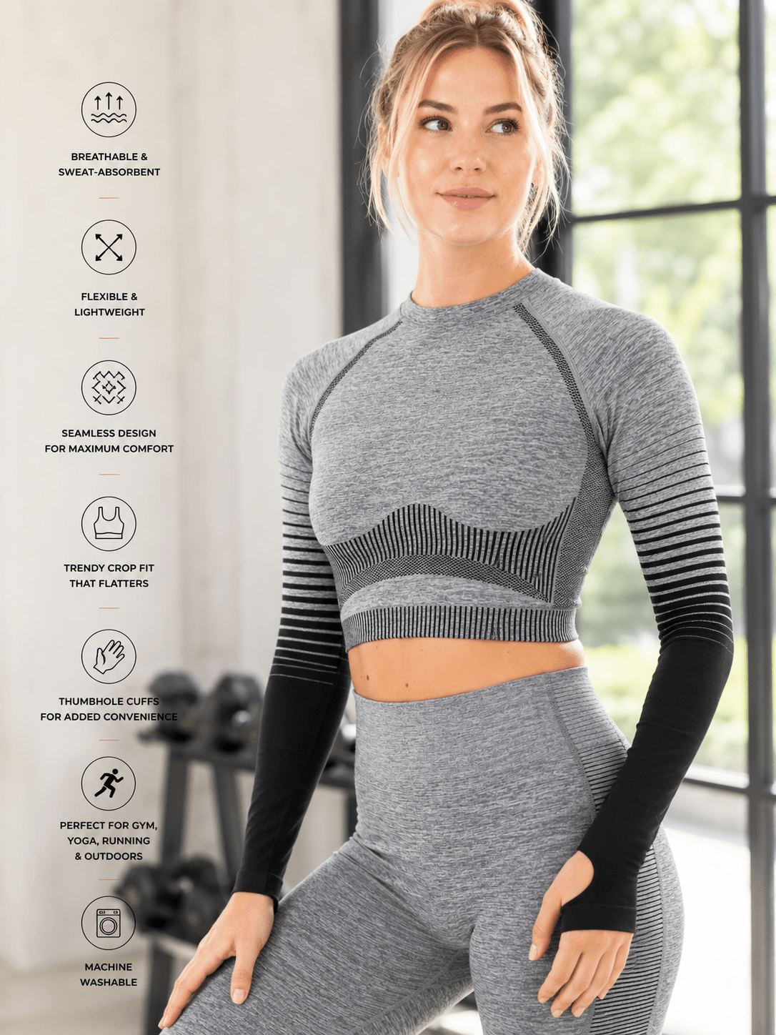 Women's Gradient Long Sleeve Crop Top
