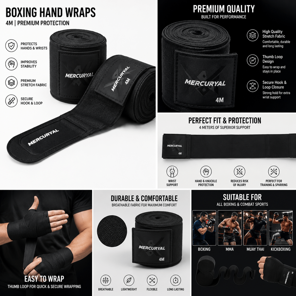 TEMU Sparta 4m Boxing Hand Wraps For Boxing, Mma, Muay Thai, Kickboxing & Sparring Training Men Women