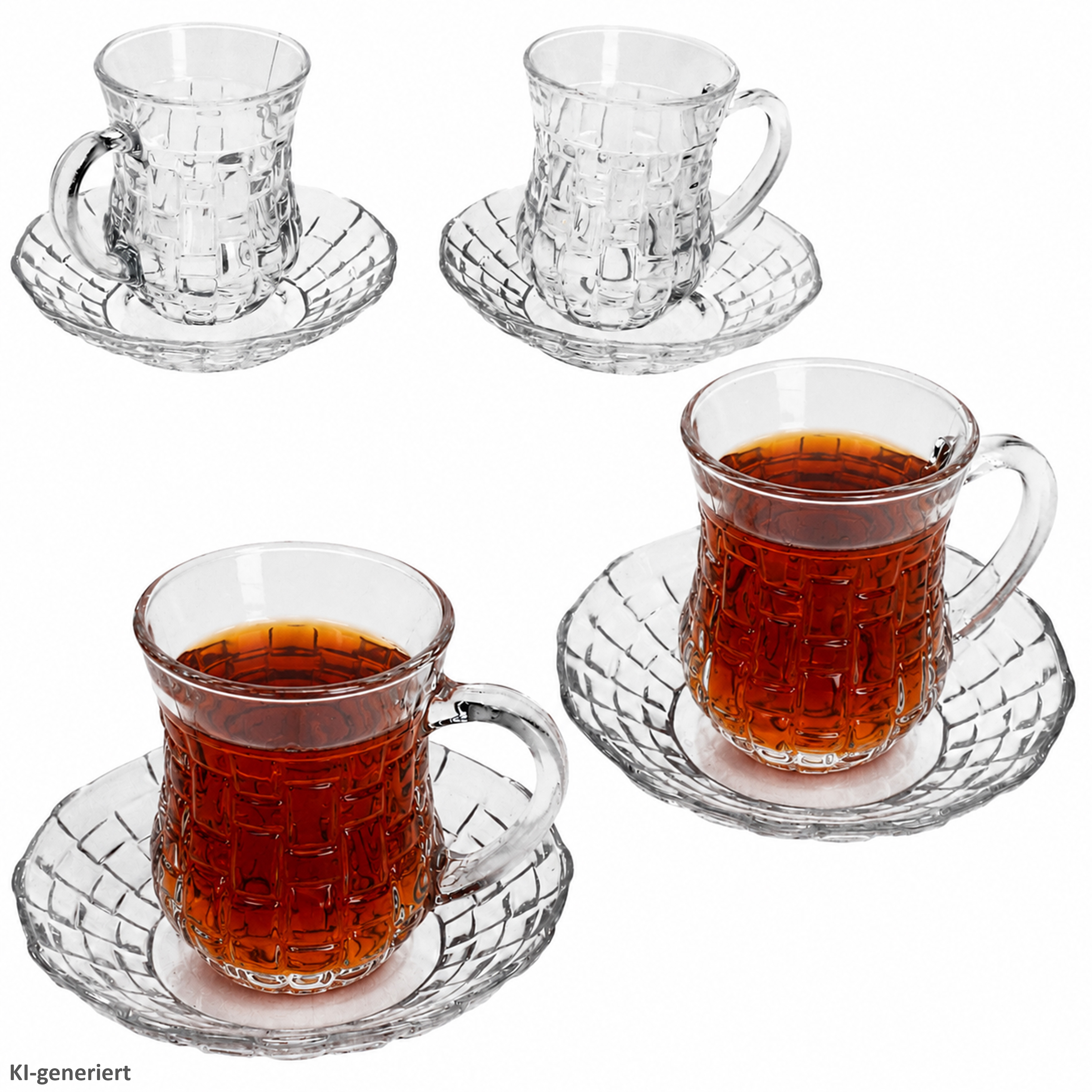 4-piece Set Tea Cup With Handle & Saucer Chai 125 Ml With Relief Clear Glass For For Tea, Tea, Mocha