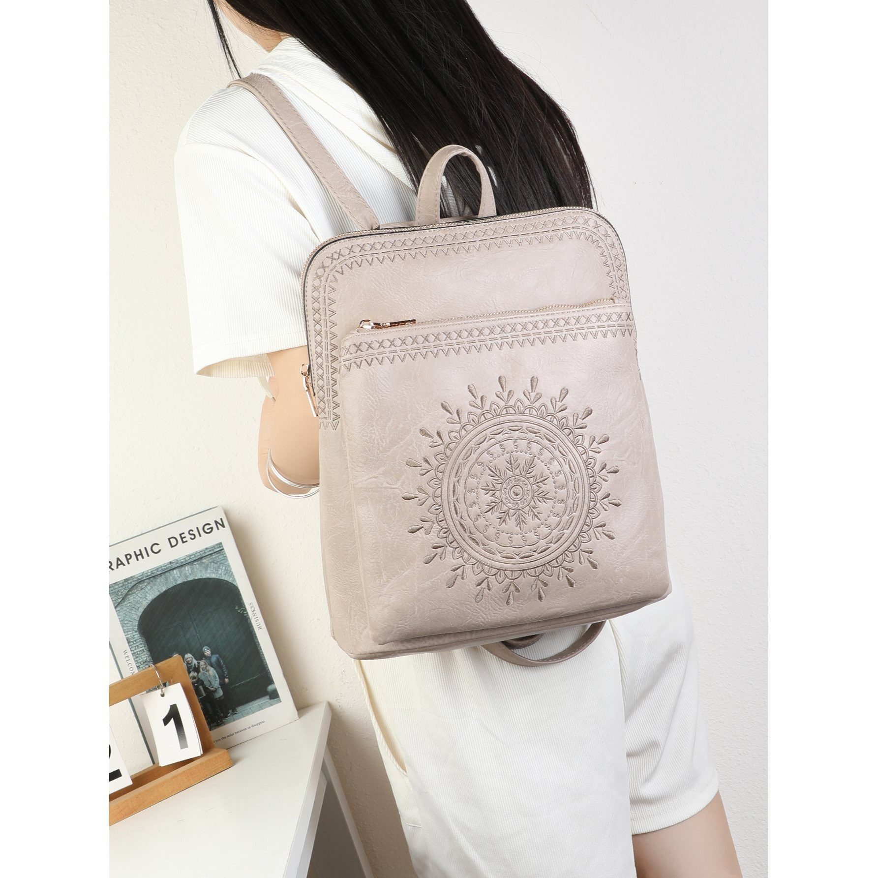 TEMU Mochila con bordado para mujer con adorno