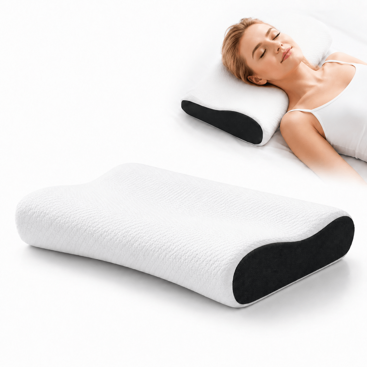 Orthopedic Pillow Neck Support Pillow 60x38x12/8 Cm - Memory Foam Head Pillow With Ergonomic Wave Shape, Breathable & Pressure-