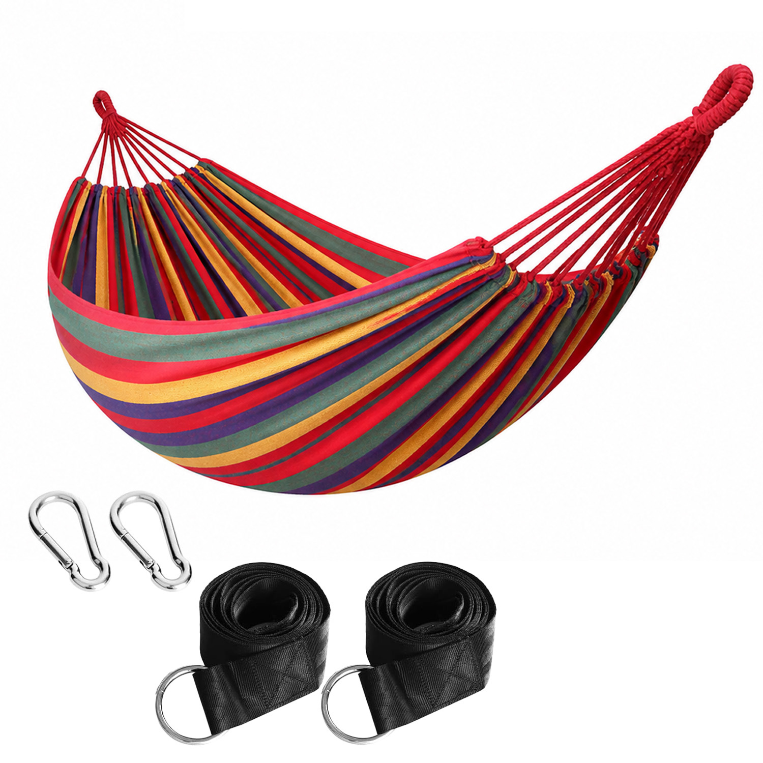 Garden And Outdoor Hammock With Transport Bag, Fixing Straps And Carabiners Included, Anti-tipping System, Relaxation Hammock, Load Capacity 300 Kg, 270 X 150 Cm, Red