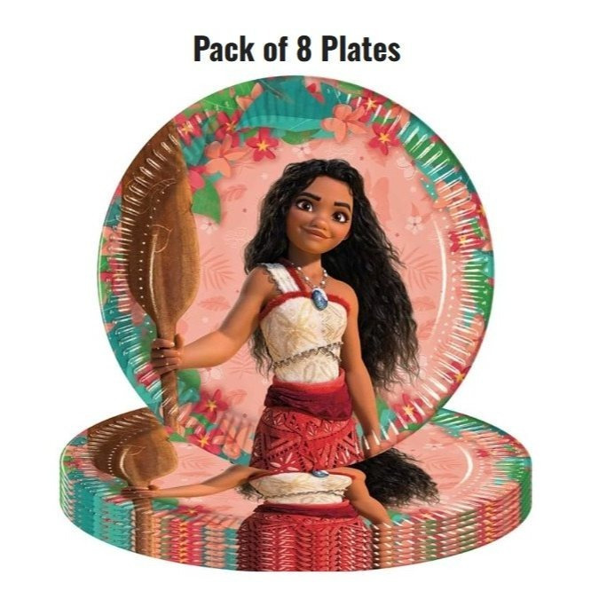 TEMU Moana Plates – Pack Of 8 | 23cm Disposable Paper Plates | Kids Birthday Party Tableware