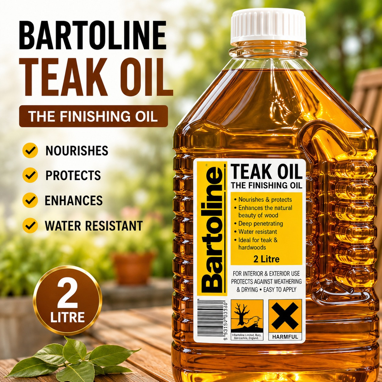 TEMU Bartoline 2 Litre – Oil For Outdoor Furniture, Garden – Natural Look Of Teak & Hardwood