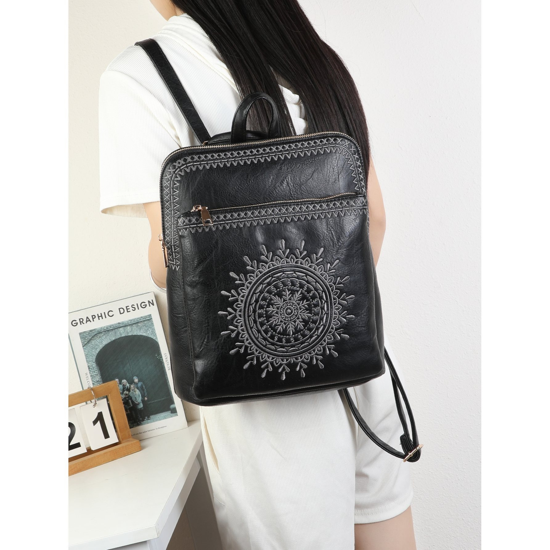 TEMU Mochila con bordado para mujer con adorno