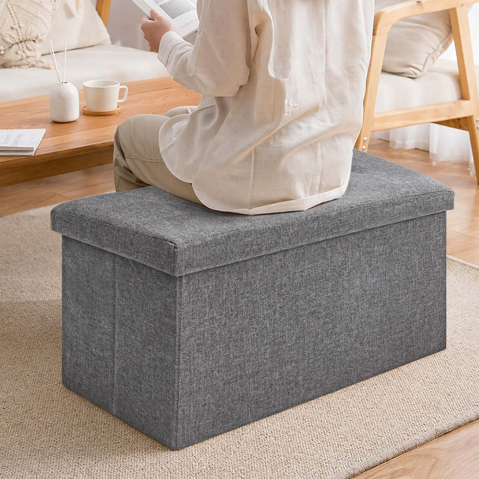 Storage Bench With Storage, Storage Ottoman, 38 X 76 X 38 Bench, Which Fulfills A As Storage And Seating, For Living Room, Bedroom, Hallway.