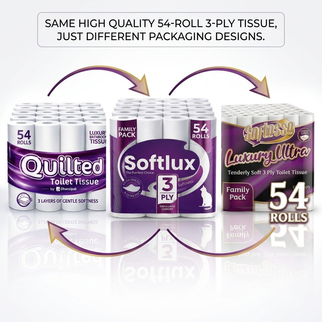 54 rolls of 3 ply premium quilted toilet paper   length per roll   strong   absorbent toilet tissue packaging may  