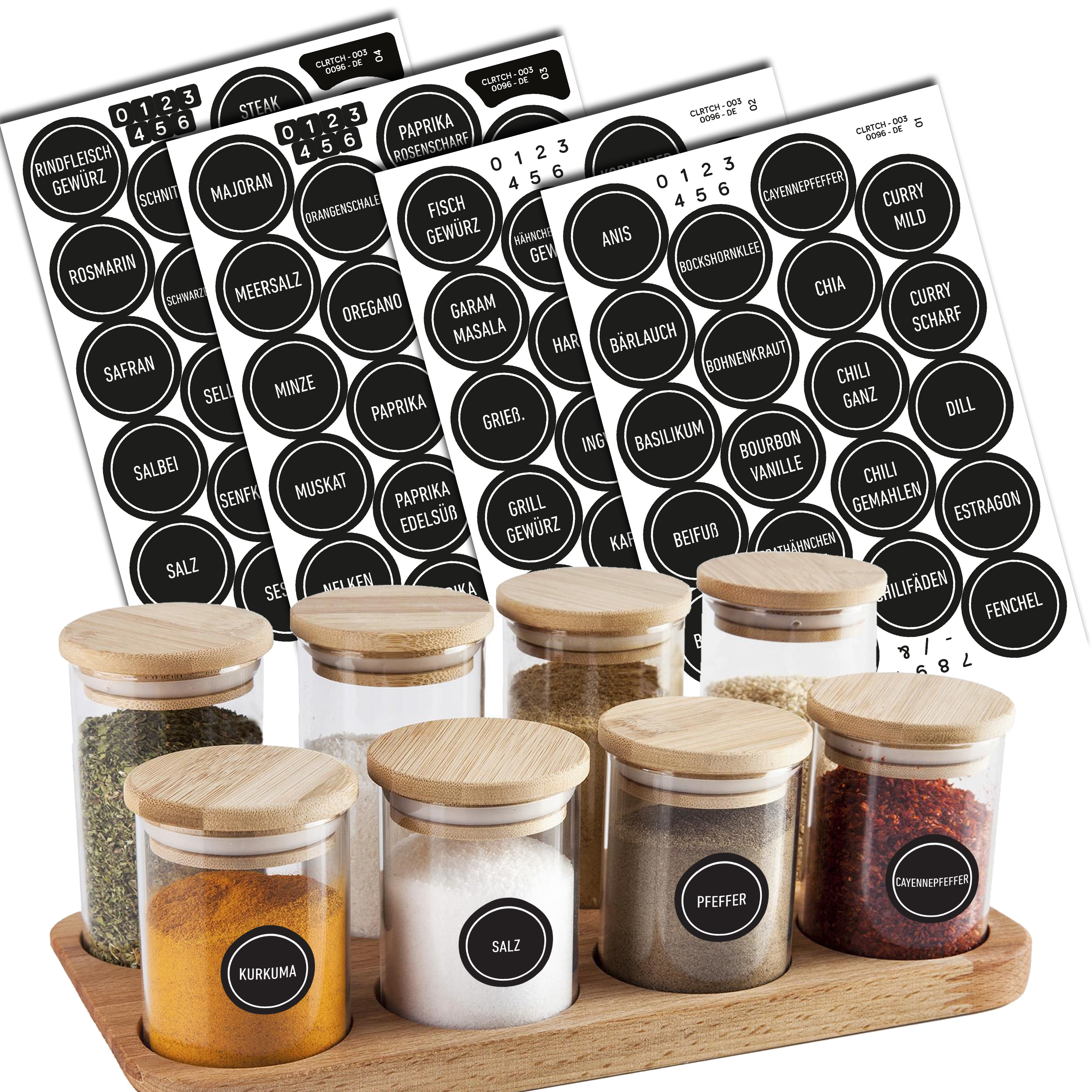 Image of Colortouch Self-adhesive Spice Labels - Spice Sticker Labels - 80 Piece Round Stock Labels (german) - Spice Jar Labels - Spice Stickers - Waterproof Kitchen Labels - Black