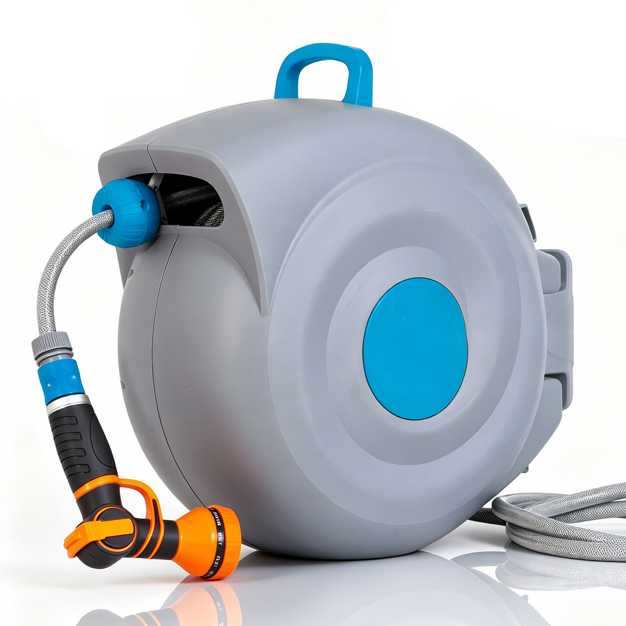 Image of Retractable Water Hose Reel - 30m/20m - 9 Function Spray Nozzle, 180° Wall-mounted Hose Box With Automatic Mechanism For Garden And Car Washing