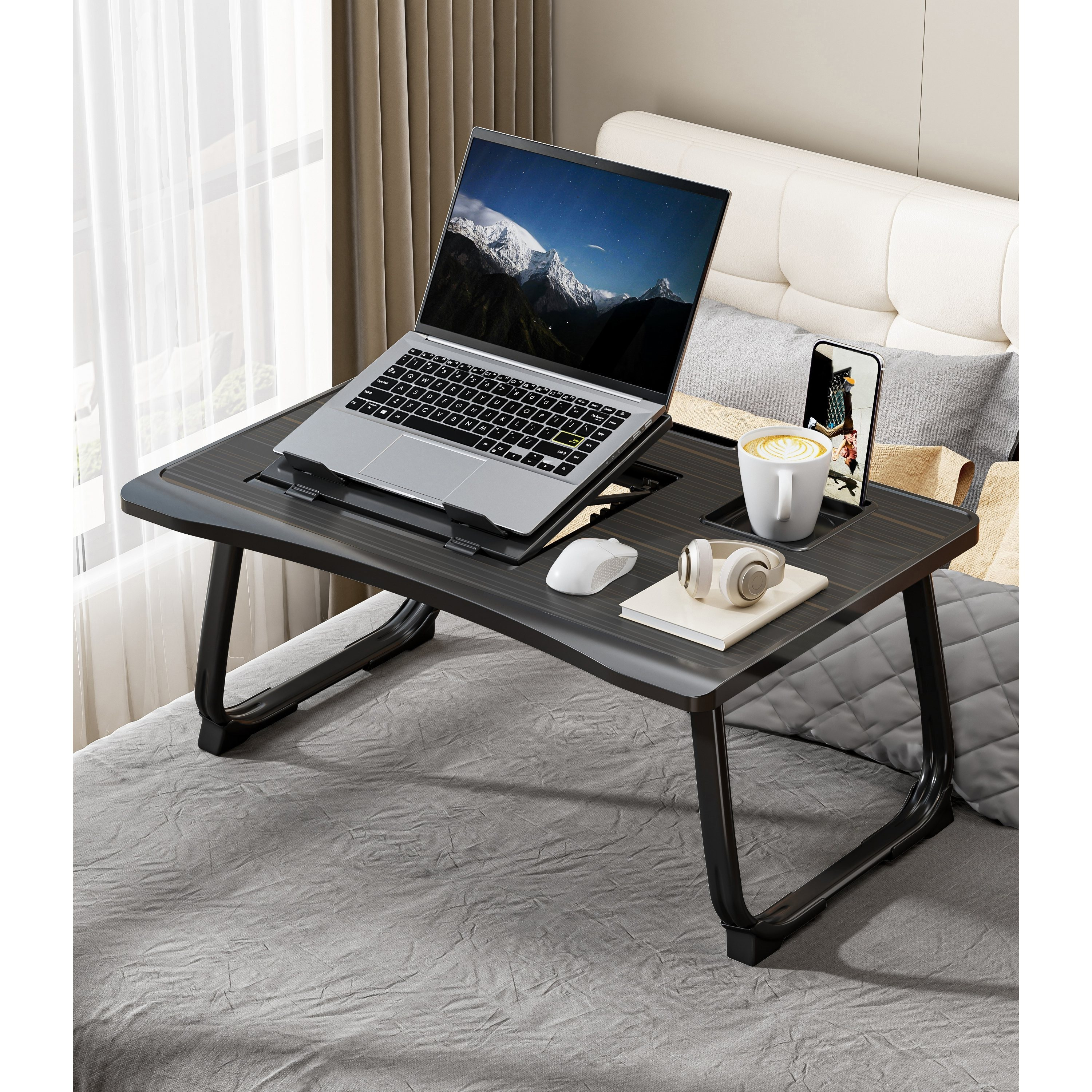Image of Laptop Desk Or Sofa Table, Bedridden Desk, Home Office Desk, Breakfast Tray, Phone Holder With Cup Holder, Watching Movies In Bed, Laptop Bed Frame, Livable Computer Frame, Foldable Leg Table