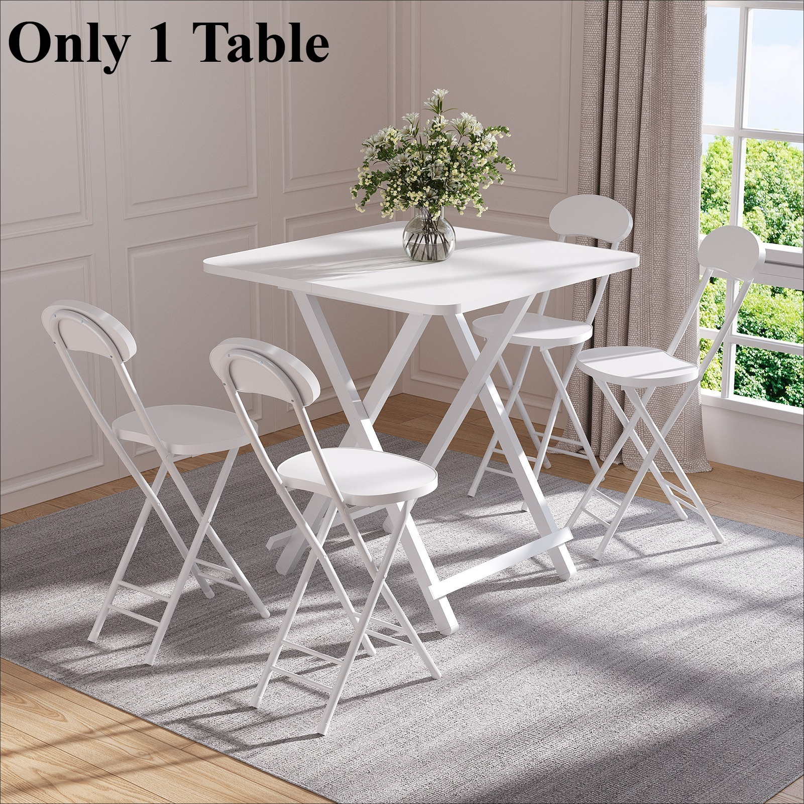TEMU Foldable Portable White Square Wood Table (without Chairs), 2-4 Person Multi-functional Desk For Dining, Coffee, Office, Reading, Suitable For