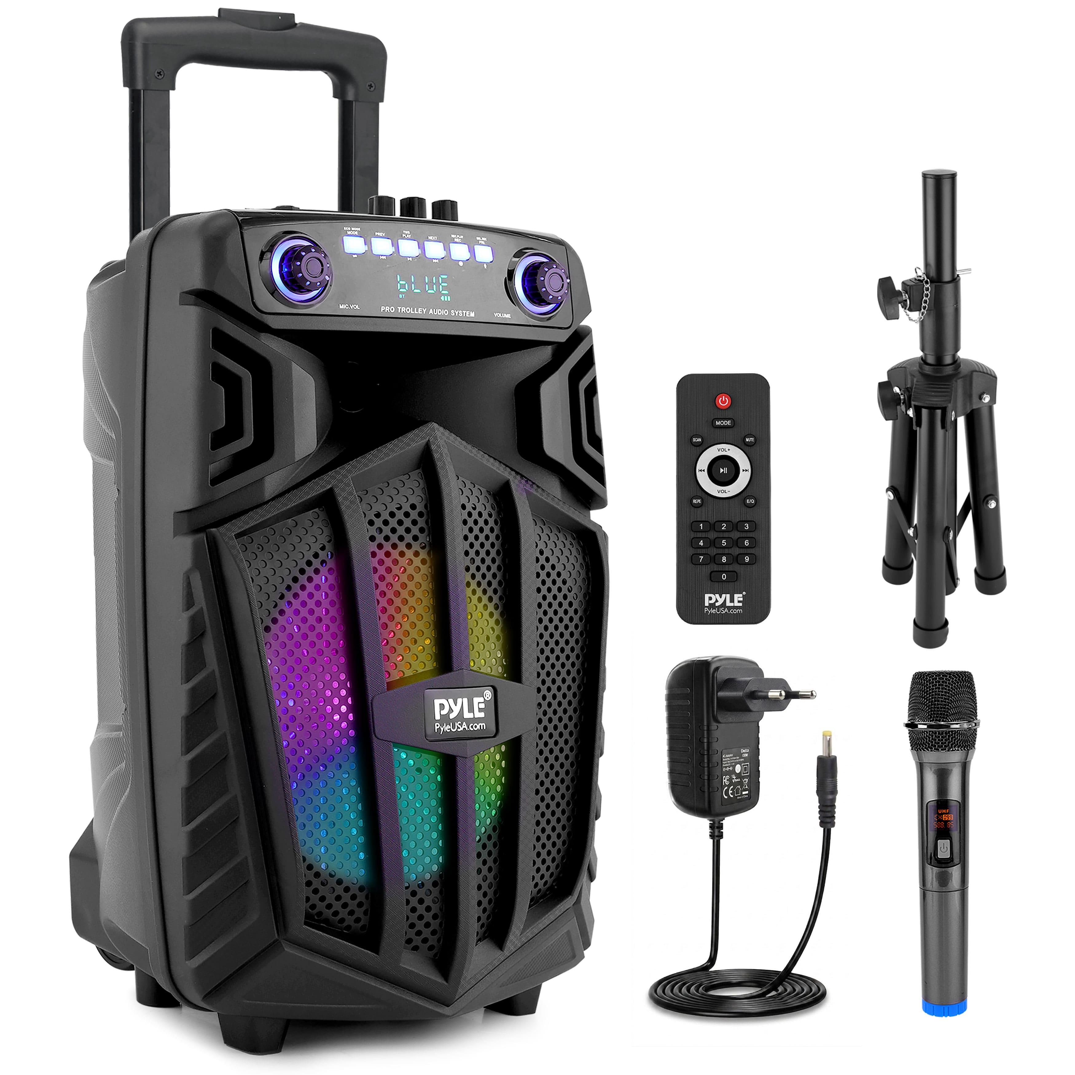 Portable Bluetooth Speaker, 880w, Rechargeable Speaker For Outdoor Karaoke Parties, With Wireless Microphone And Wheels, Tws, Party Lights