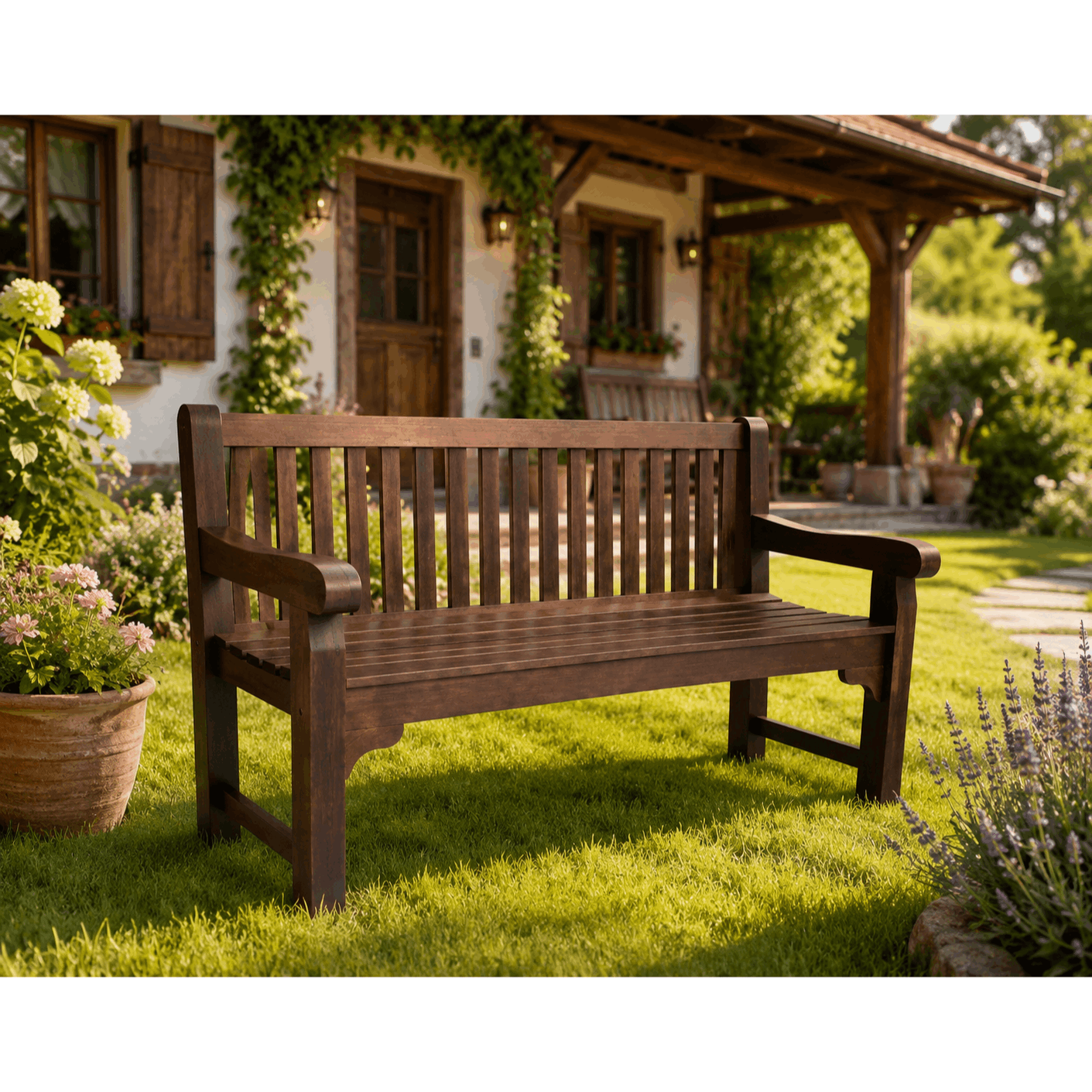 3-seater Eucalyptus Bench, 162cm, Extra Sturdy Design, Dark Brown