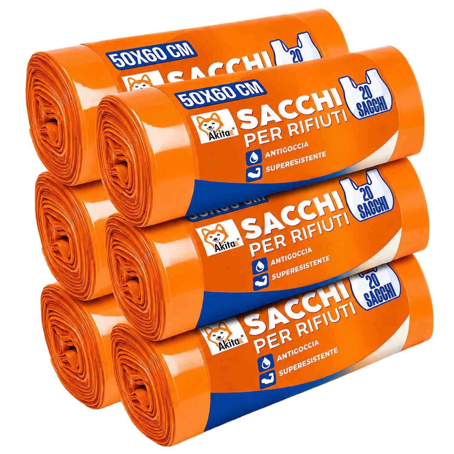 TEMU Akitaink 120 Sacchi Spazzatura Antiforo 50x60 cm Arancioni, Sacchetti Nettezza Resistenti per Casa, Cucina, Bagno e Ufficio