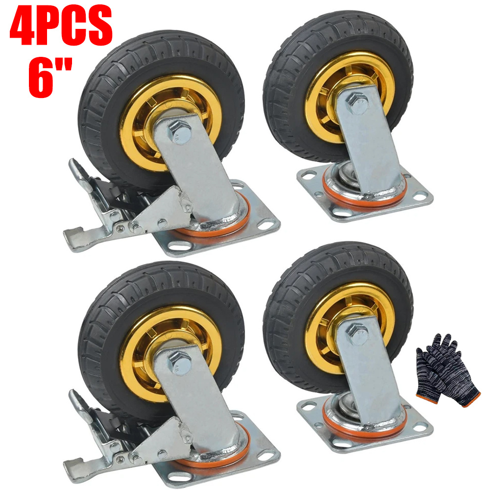 TEMU 4pcs 6" Heavy Duty Swivel Caster Tires With Safety Lock Brake - Ideal For Furniture, Storage Bins And Office Cabinets