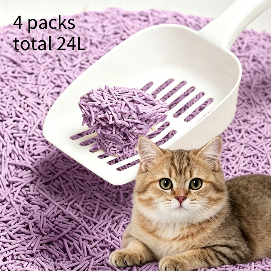 TEMU Arenero para gatos de tofu 6L - Sin polvo, fácil de bolas, control de olores - y seguro para gatitos - Paquete de 4 bolsas