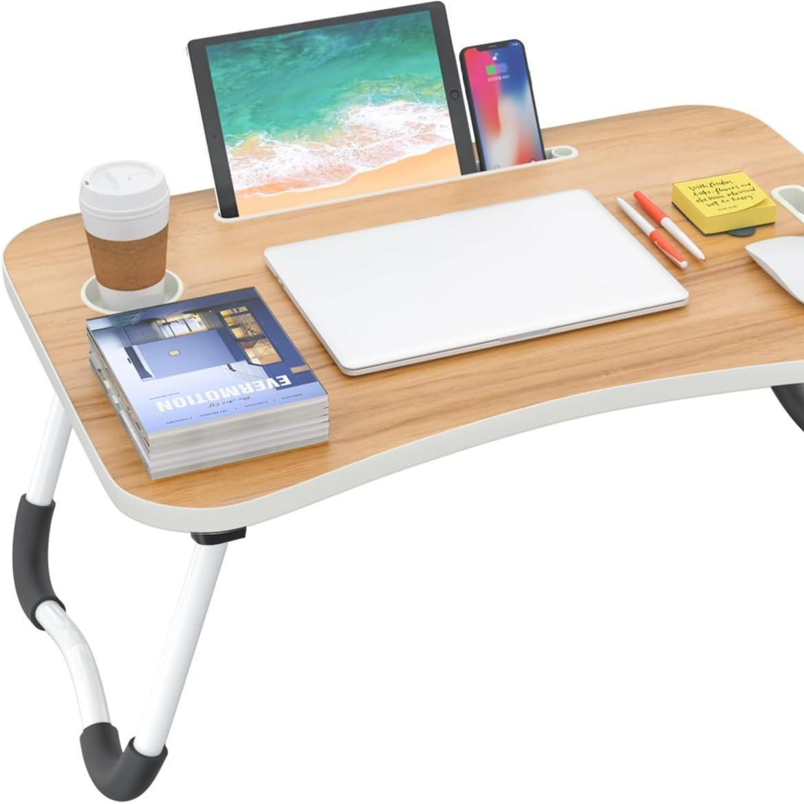 TEMU Table pliante pour lit et canapé avec porte-gobelet, table d'appoint multifonction avec pour lire au lit, plateau multifonction pour ordinateur,