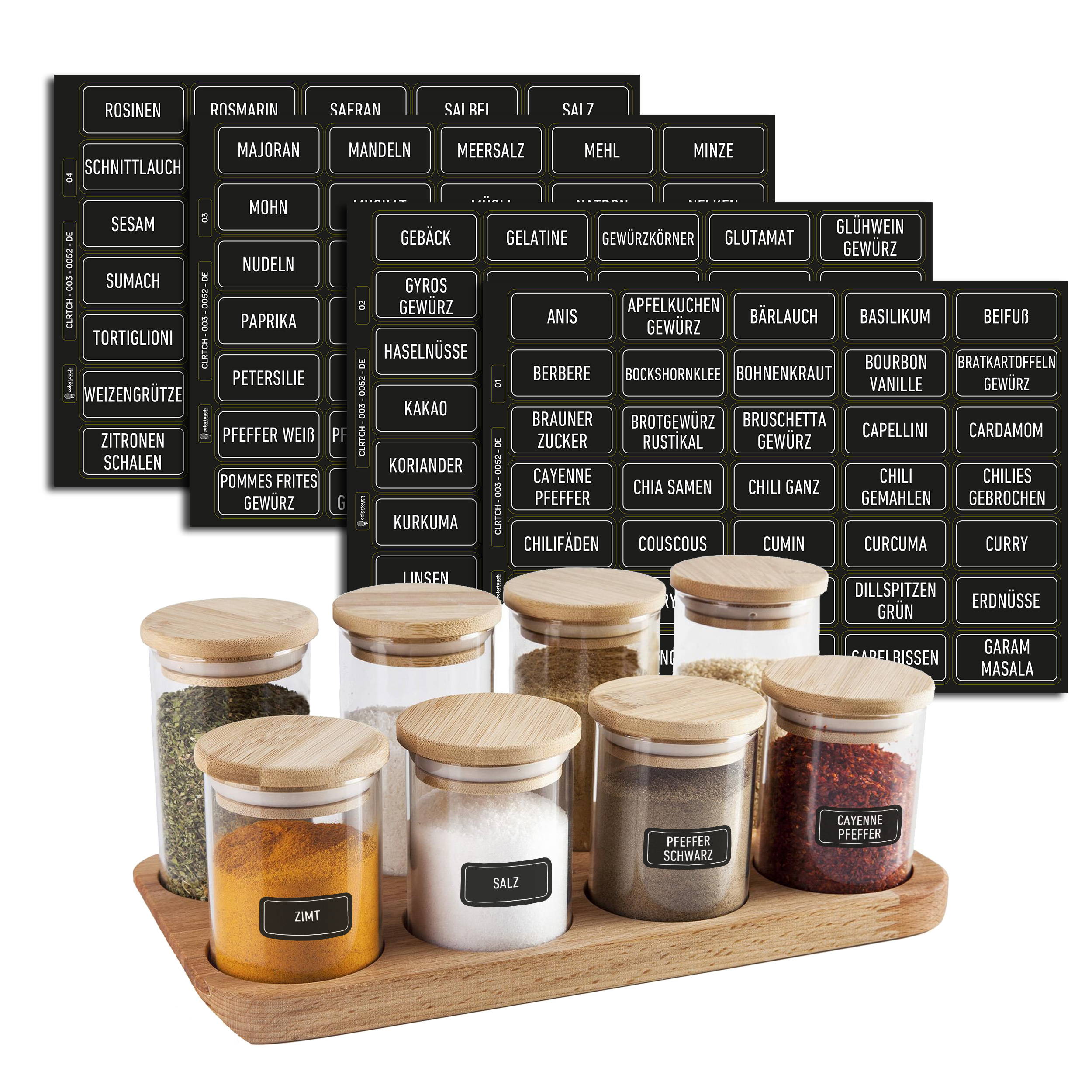 Image of Colortouch Spice Labels Self-adhesive - Sticker Spice Labels - 140pcs Stock Labels (german) - Spice Glass Labels - Spice Sticker - Water-resistant Kitchen Labels - Black