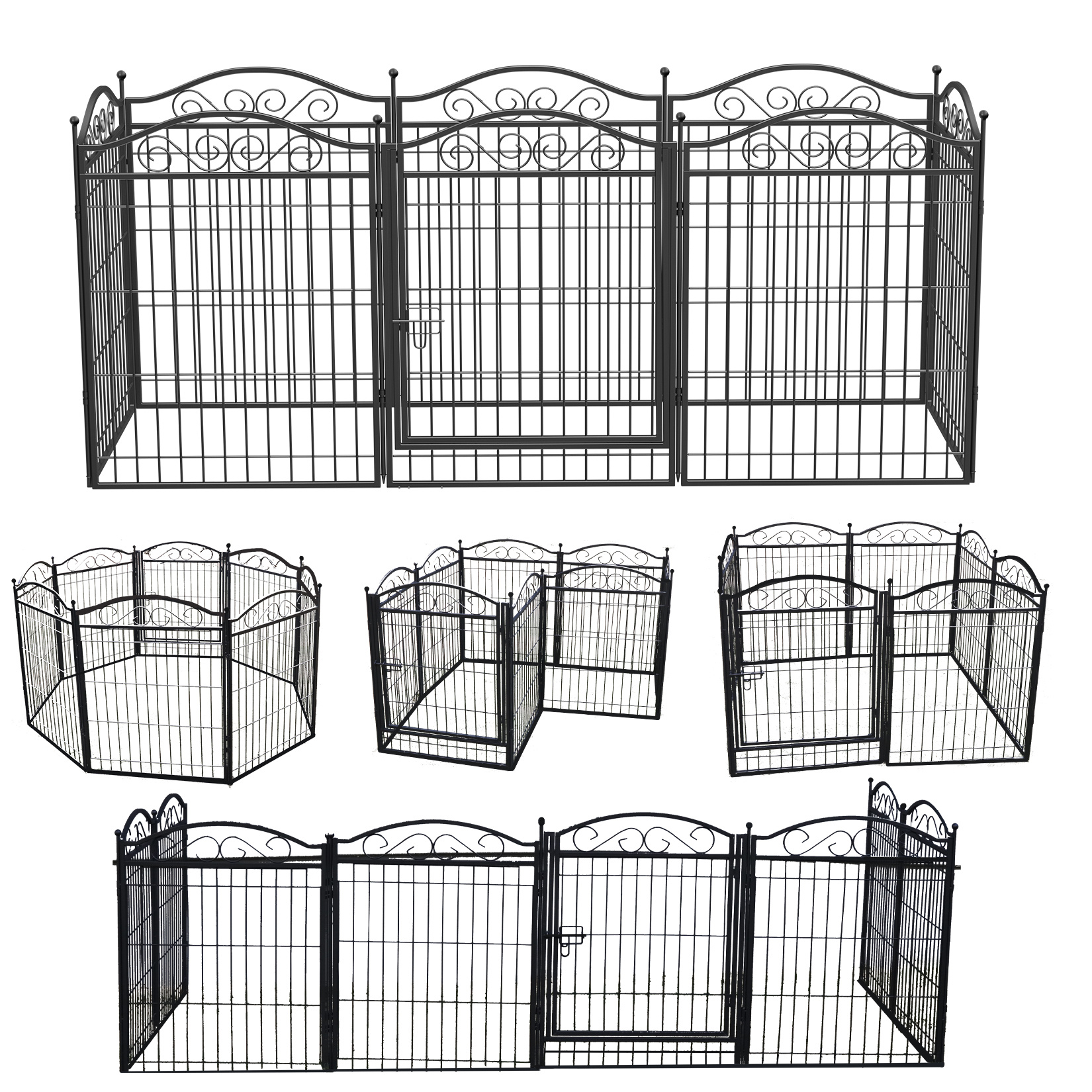 Image of Dog Playpen 80 Cm High - 8 Panels Foldable Pet Fence, Semi-open Enclosure For Camping & Home, Sturdy Iron Fence With Door