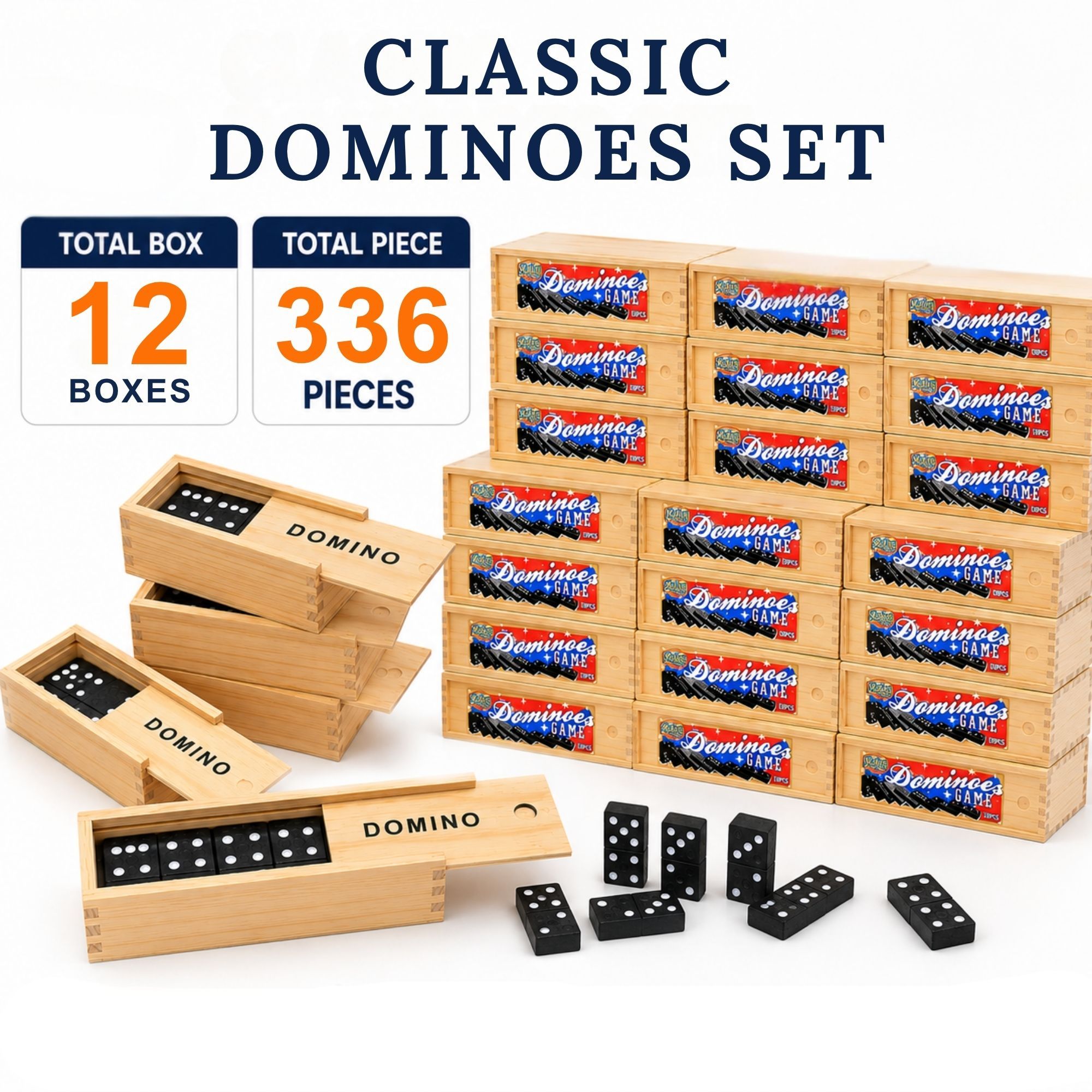 TEMU 12 Packs Mini Wooden Dominoes Game | Classic Tabletop Game With Wooden Box | 336pcs Black Domino Tiles | Retro Style, Black & White Tiles –