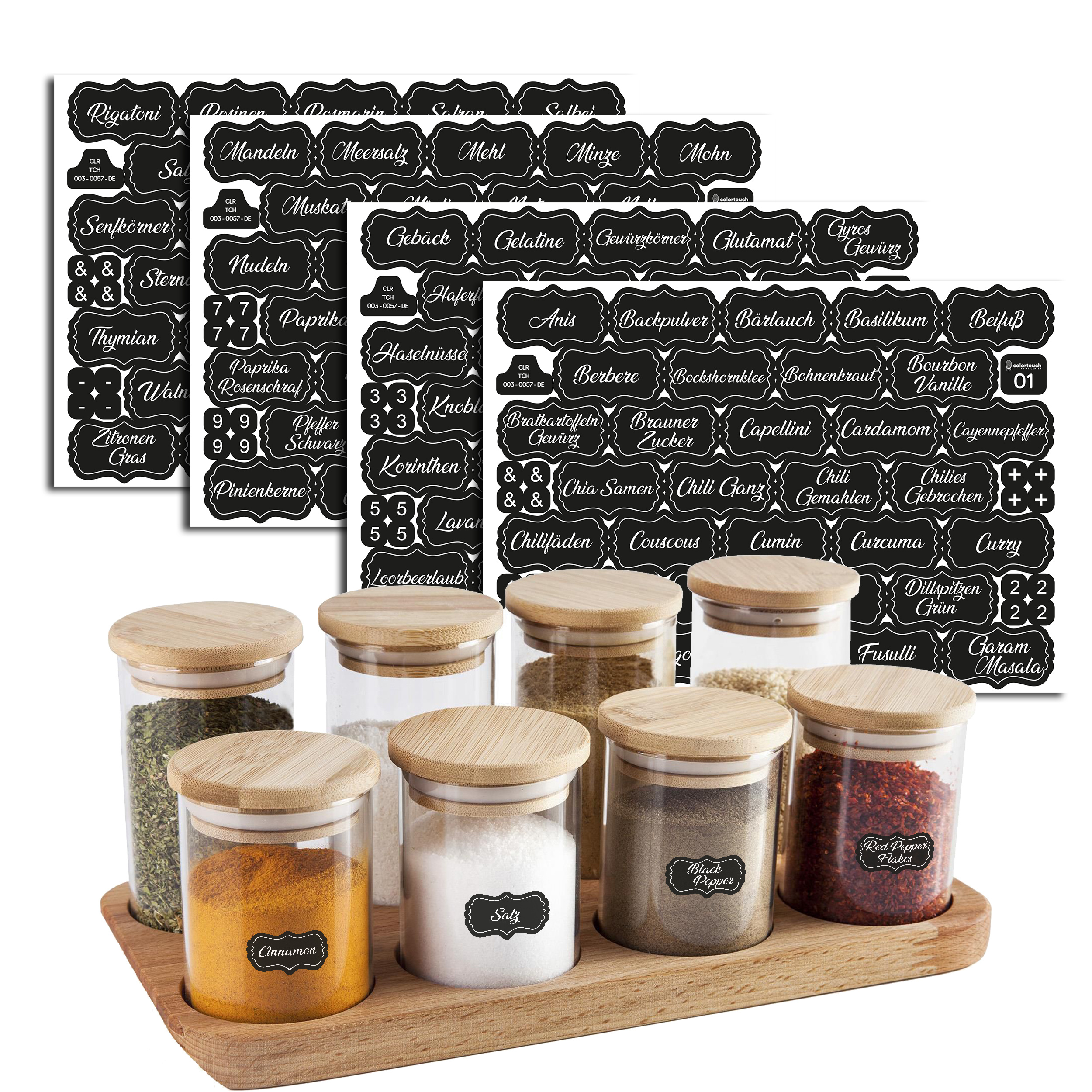 Image of Colortouch Spice Labels Self-adhesive - Sticker Spice Labels - 128pcs Stock Labels (german) - Spice Glass Labels - Spice Sticker - Water-resistant Kitchen Labels - Black