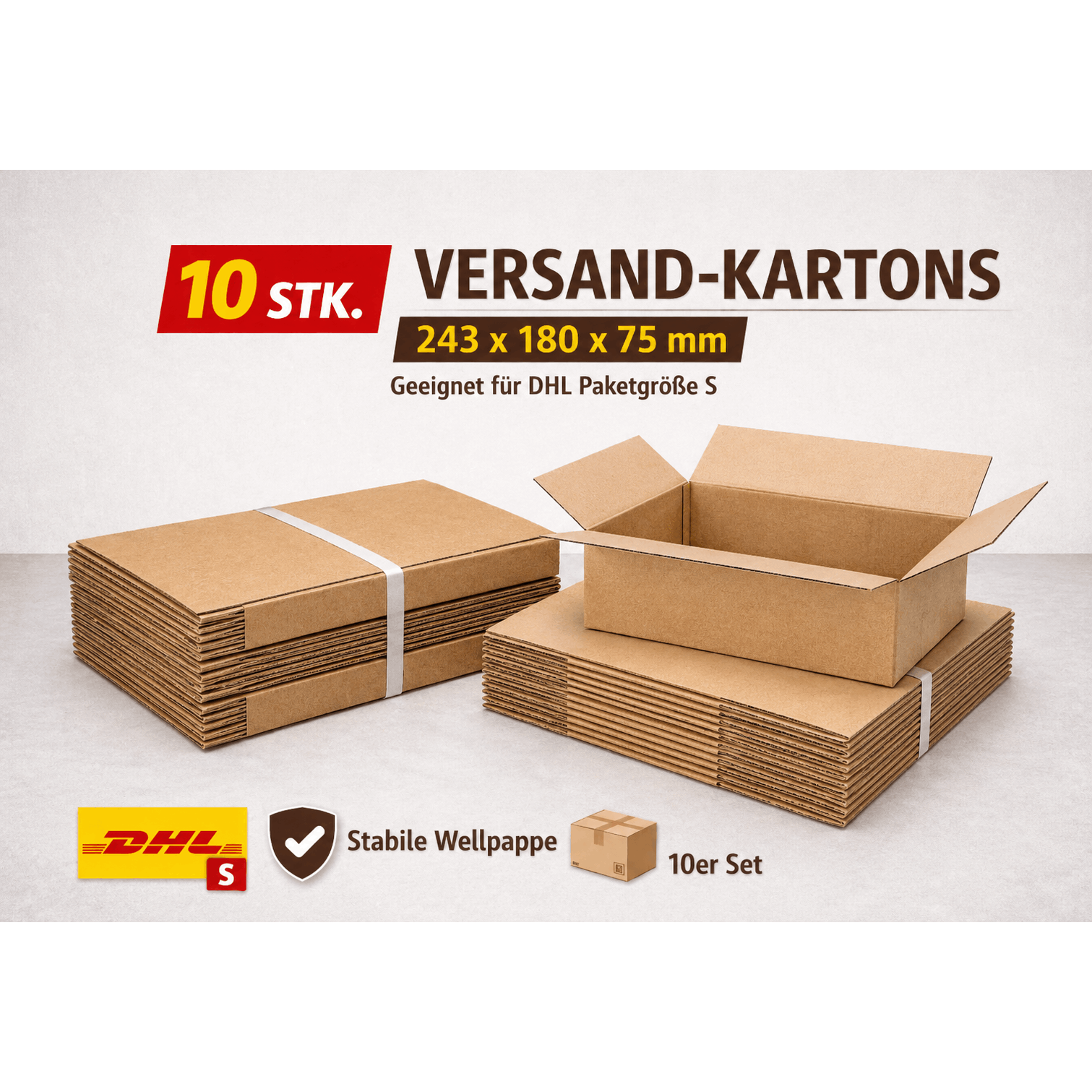 Shipping Boxes 243x180x75mm 10pcs Set – Brown Corrugated Cardboard Foldable Boxes Dhl Compatible