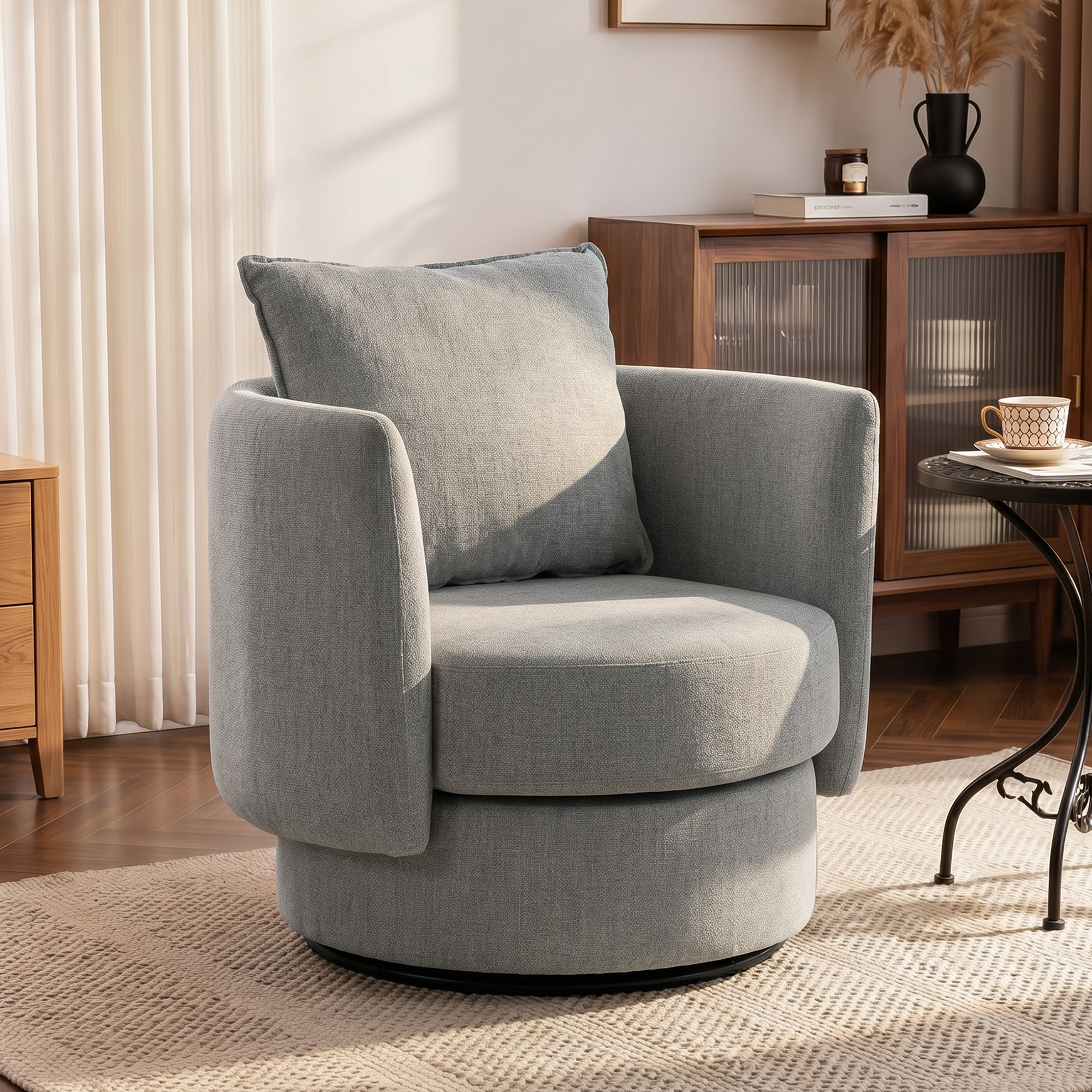 Chair Living Room 360° Rotatable Lounge Chair Relax Chair With Cushion Upholstered Chair Reading Chair With Linen Optics, Upholstered Chair For Bedroom Light Grey