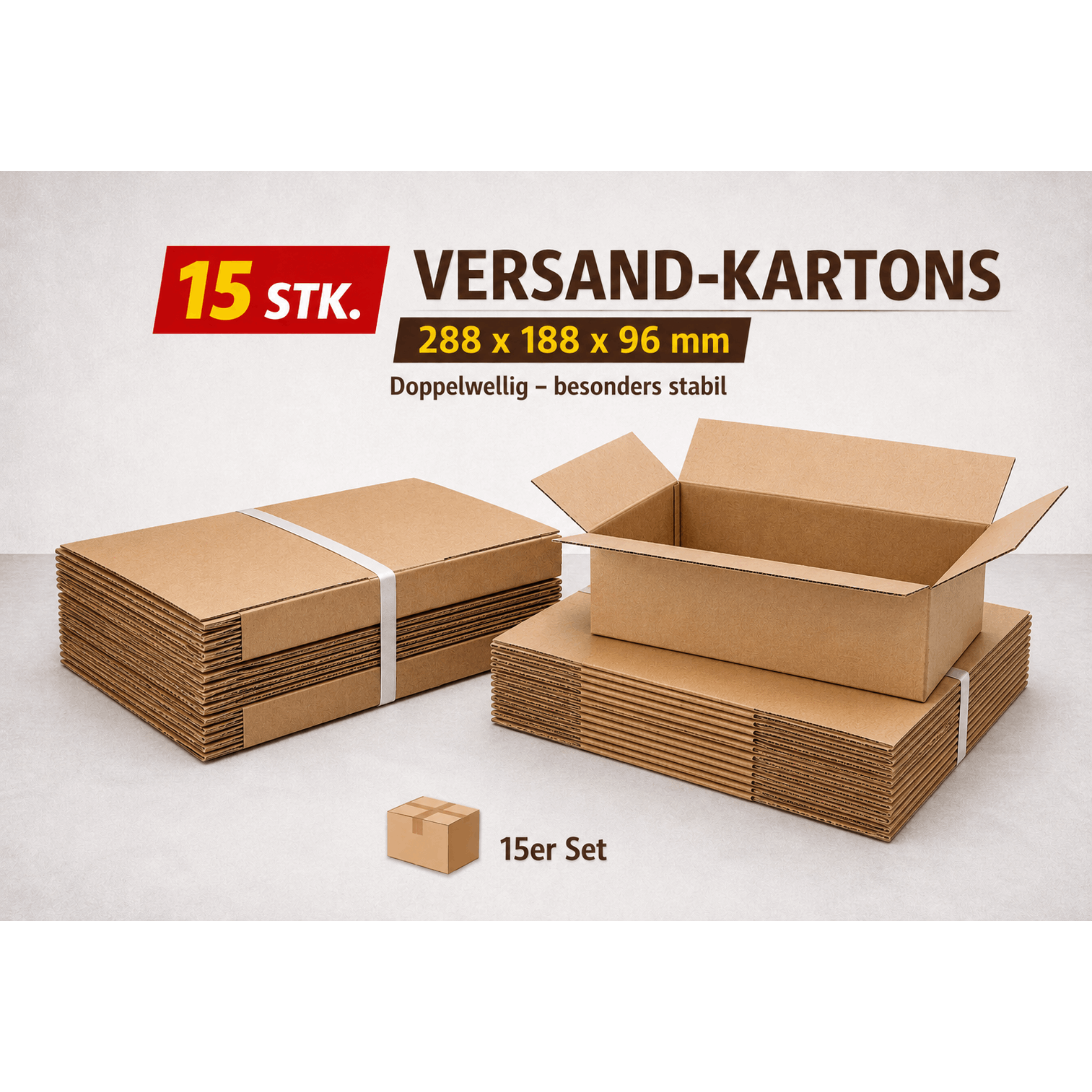 Shipping Packaging Box, Folding Carton 288x188x96mm, 15 Pcs, Reusable Double-corrugated Shipping Box