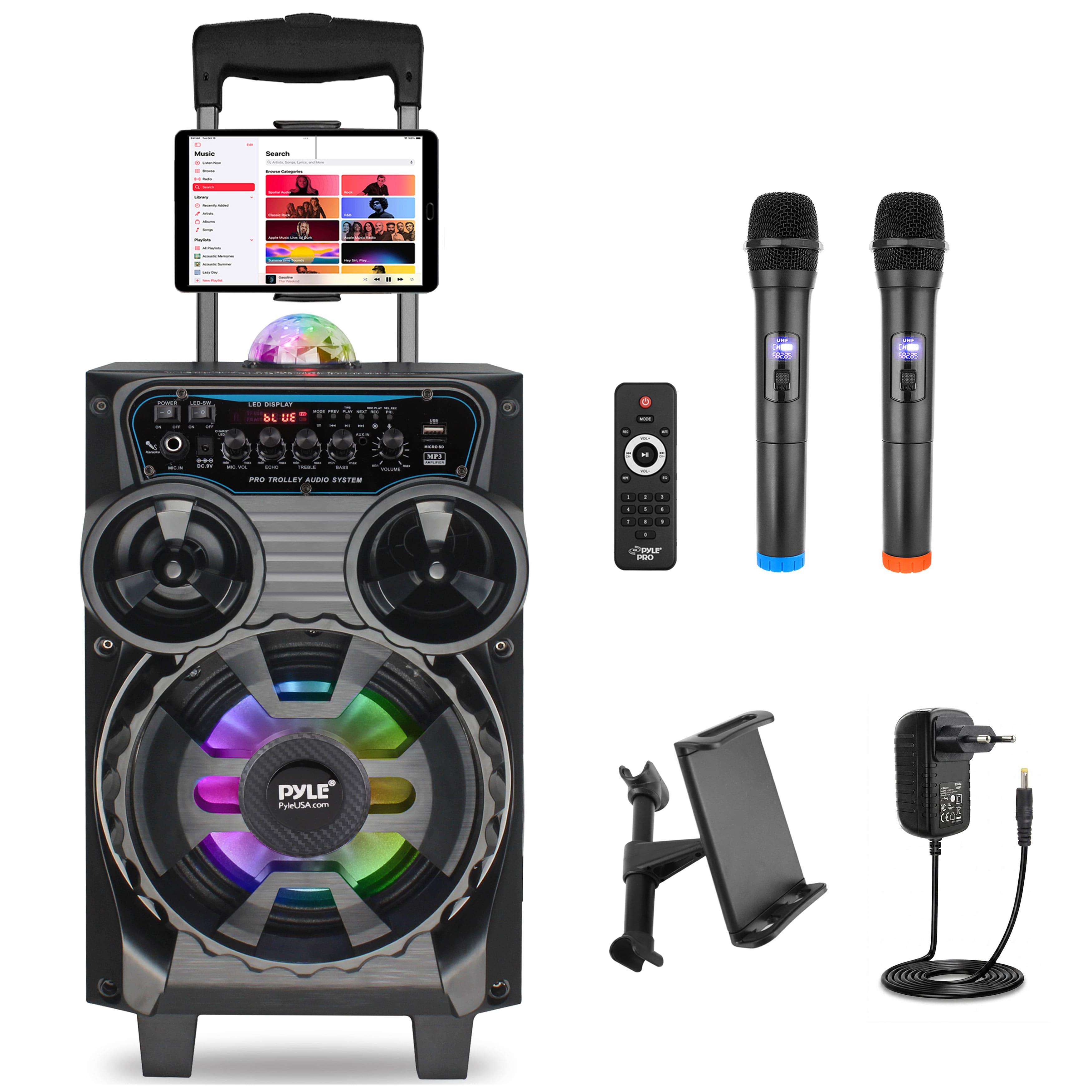 Image of Bluetooth, 580w Portable Pa Speaker, With 2 Wireless Microphones, Battery Trolley, 8 Inch Subwoofer, Led Lights For Outdoor Party, Dj Events
