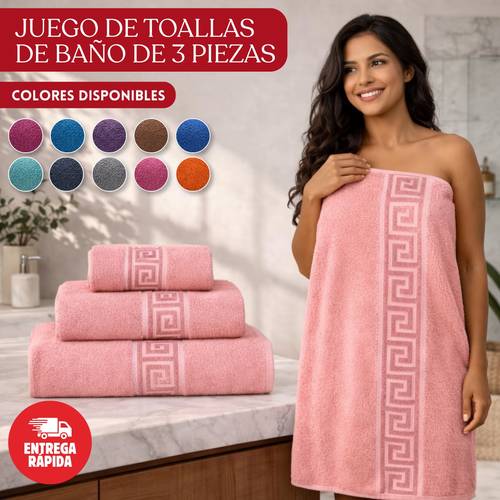 3 piece bath towel set thick absorbent cotton with classic greek border shower towel hand towel and face towel premium bath linens