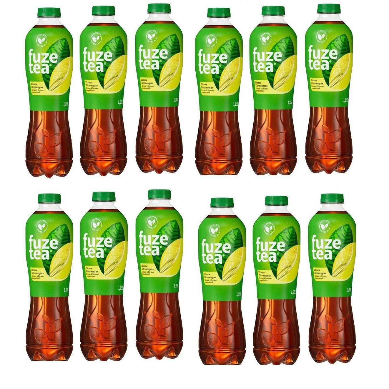 Image of 12 Bottles Fuze Tea Iced Tea Black Tea Lemon + Lemongrass Flavor, 1250 Ml, Includes Disposable Deposit, Low Calorie Infused Ice Tea