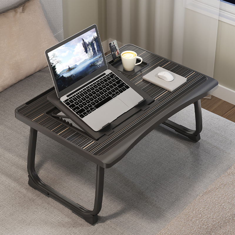 Image of Bed Laptop Desk, Foldable Lap Table With 6-speed Adjustable Height, Desktop Card Slot, Cup Slot, Side Drawers, For Bedtime Reading, Sofa, Living Room