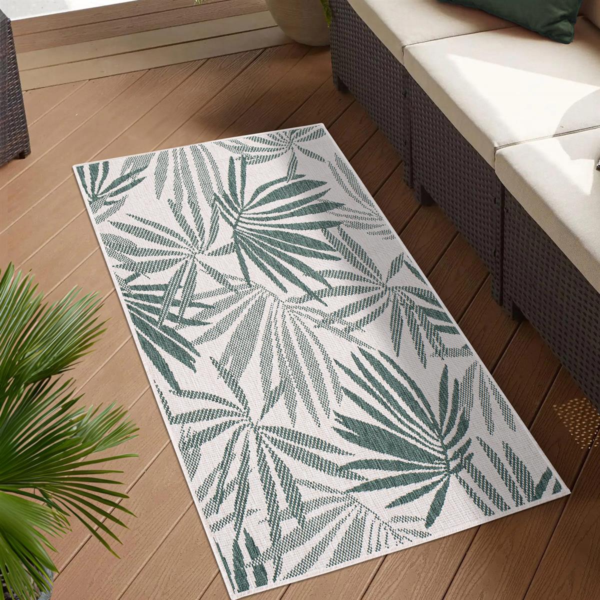 Outdoor Rug Weatherproof Reversible - Balcony Rug Floral Pattern - Weather-resistant Terrace, Garden Rugs