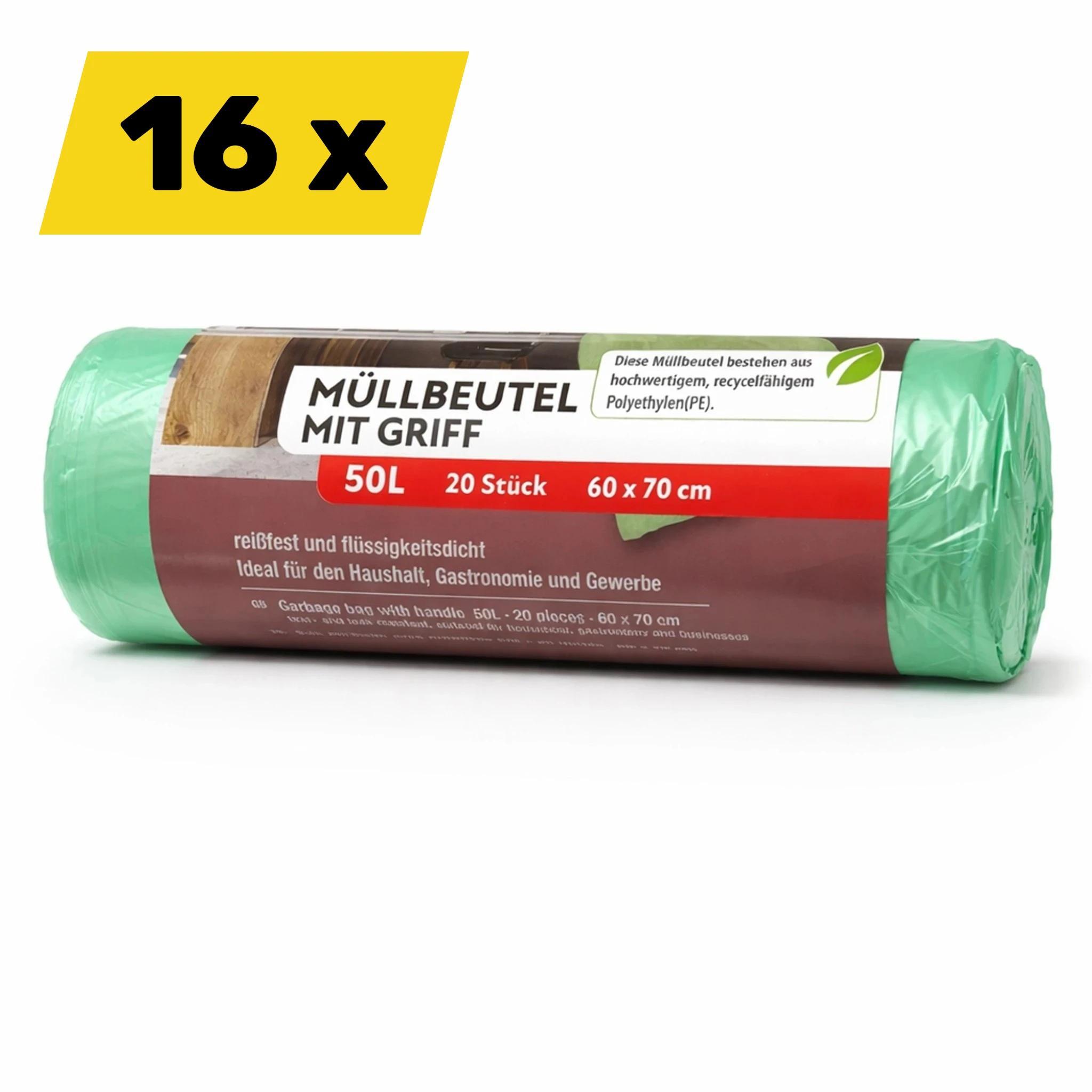 320 Trash Bags With Handles - 50 - 16-pack (16 X 20 Pieces) - Ideal For Household, Catering, And Commercial Use