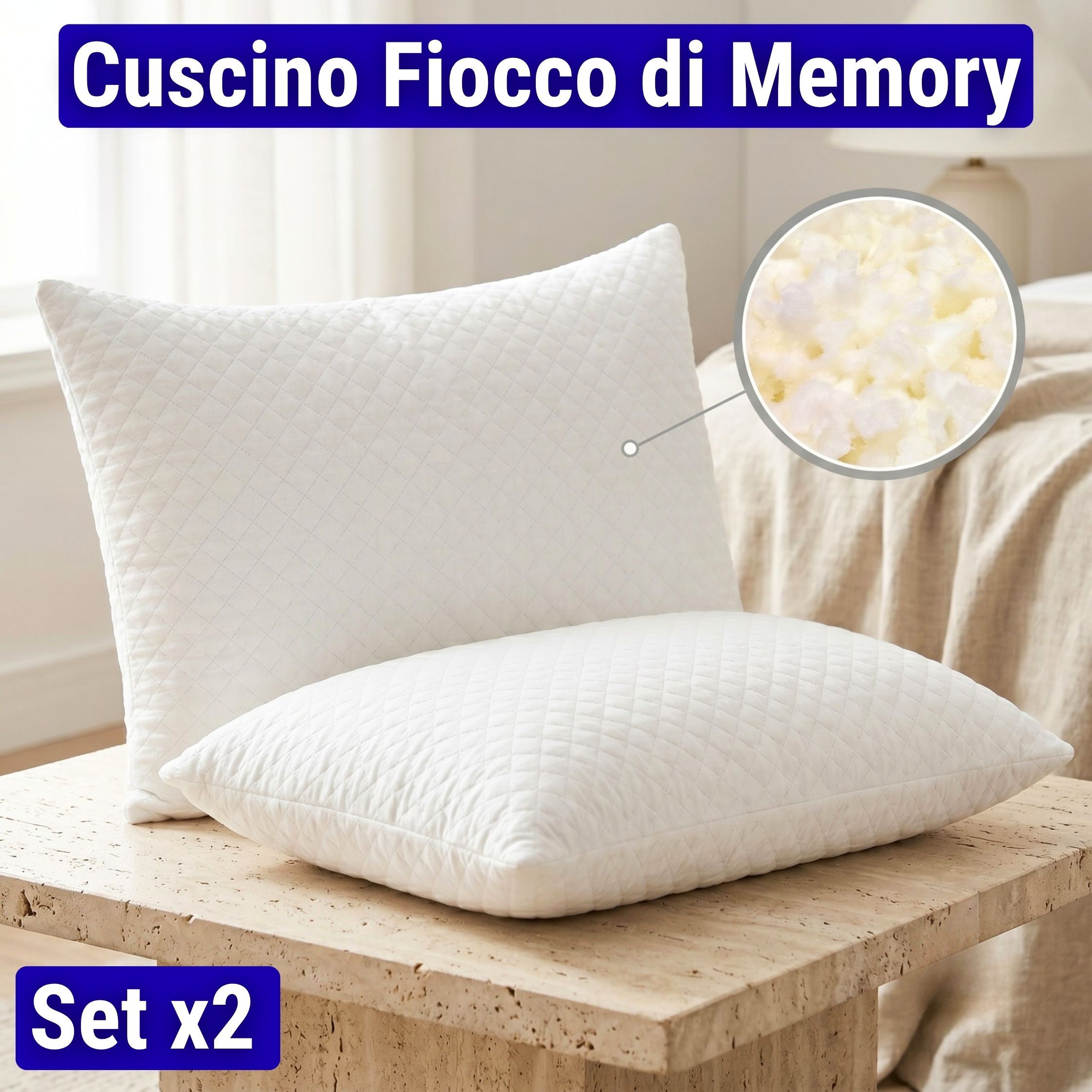TEMU 2 Cuscini Letto Matrimoniale con Imbottitura in di Memory Foam e Massaggiante